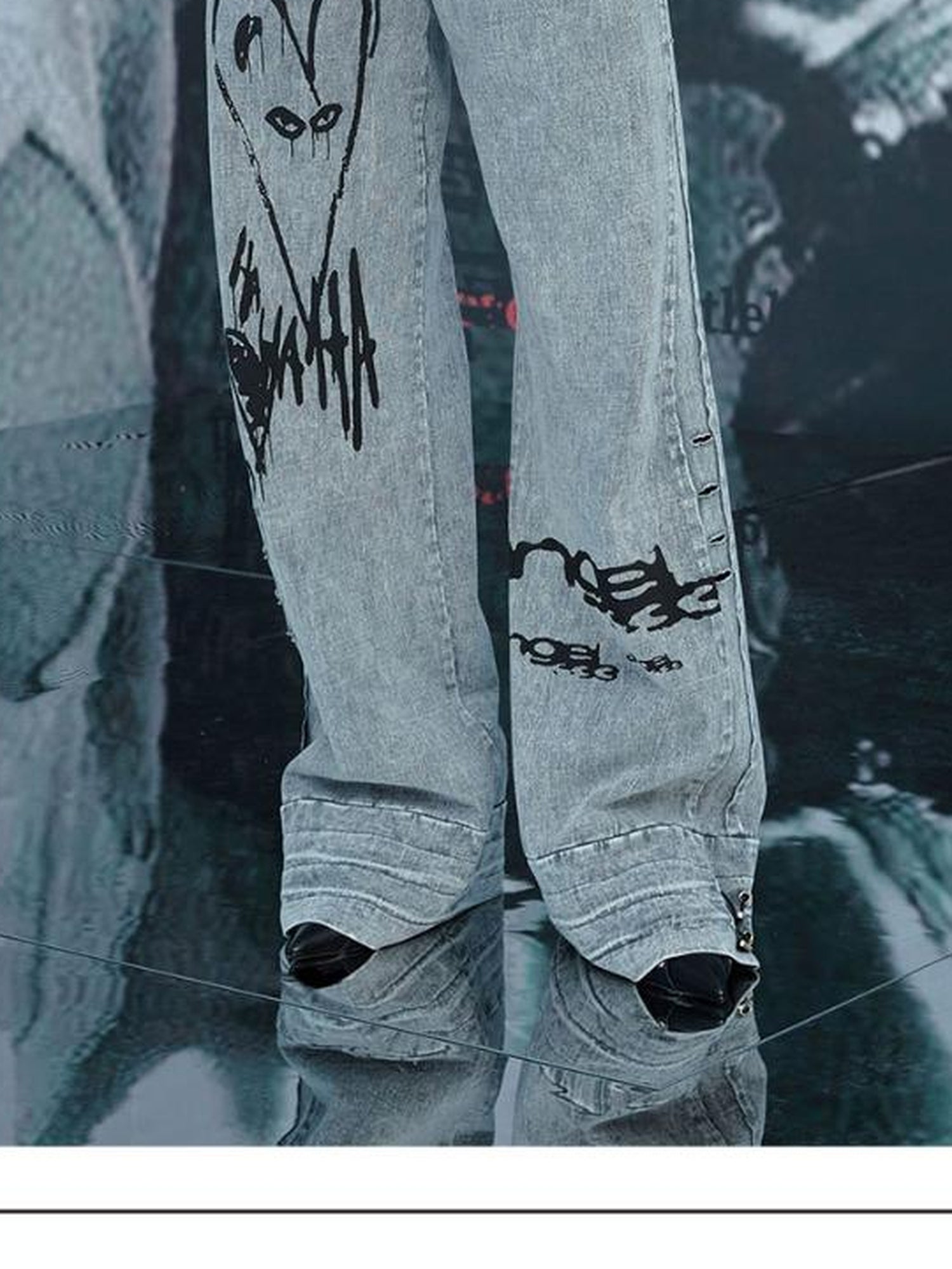 24ans Punk Print Two Sided Reversible Cotton Set V-Neck T-Shirt Long Sleeve