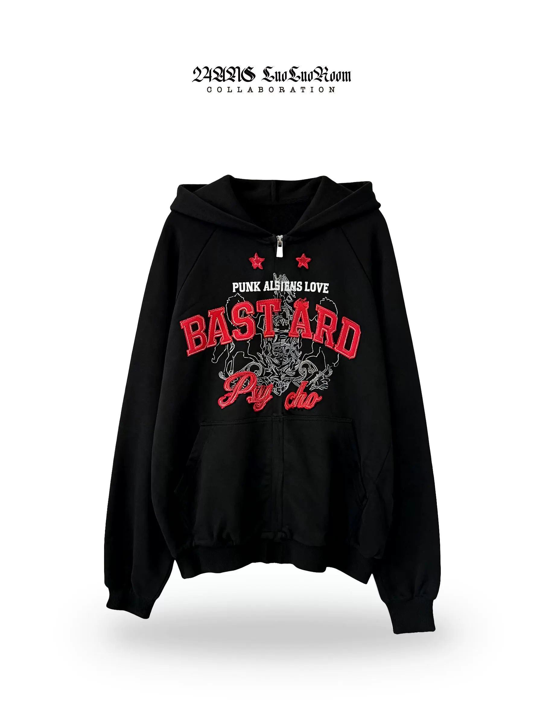24ans Punk Printed Hoodie With Zipper Hoodies-Sweatshirt-1