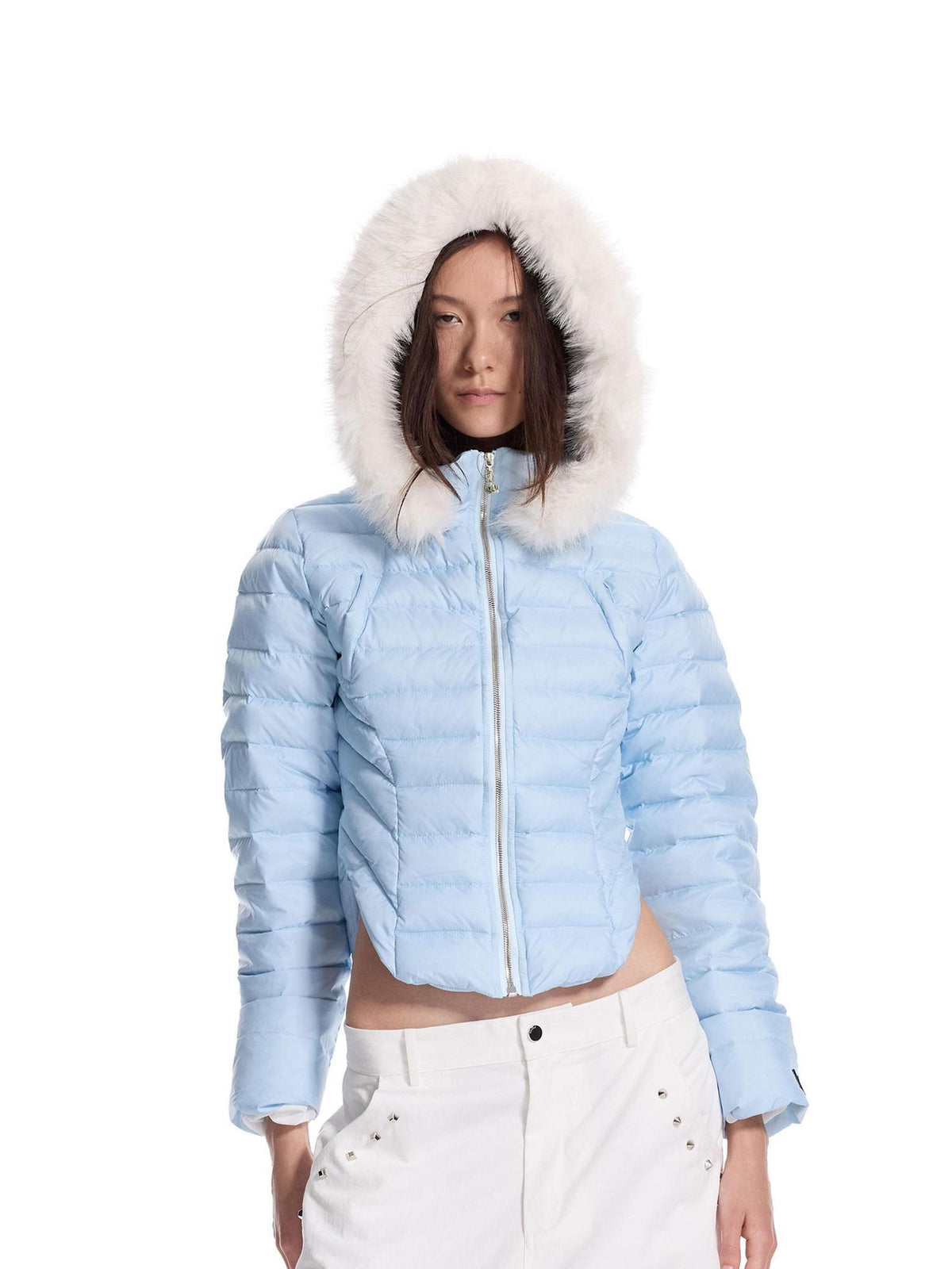 24ans Quilted Detachable Hood Slim Fit Women&