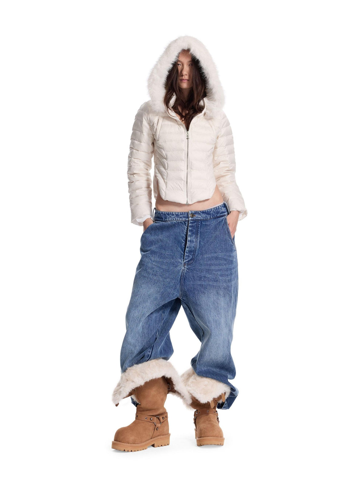 24ans Quilted Detachable Hood Slim Fit Women&
