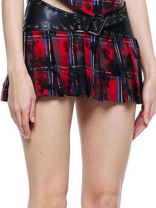 24ans Red Blue Plaid Distressed Spliced Badge Brooch Women&