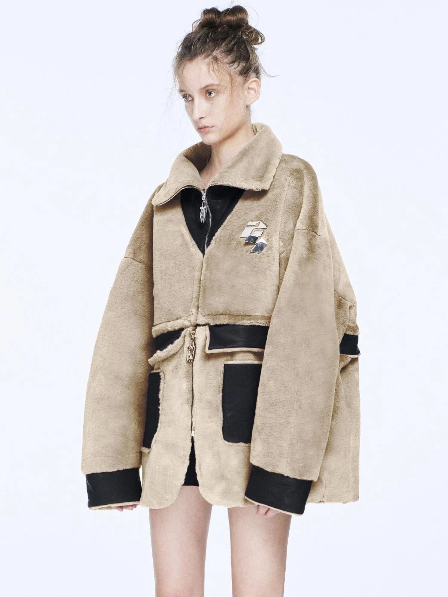 Removable Faux Fur Jacket With Functional Design