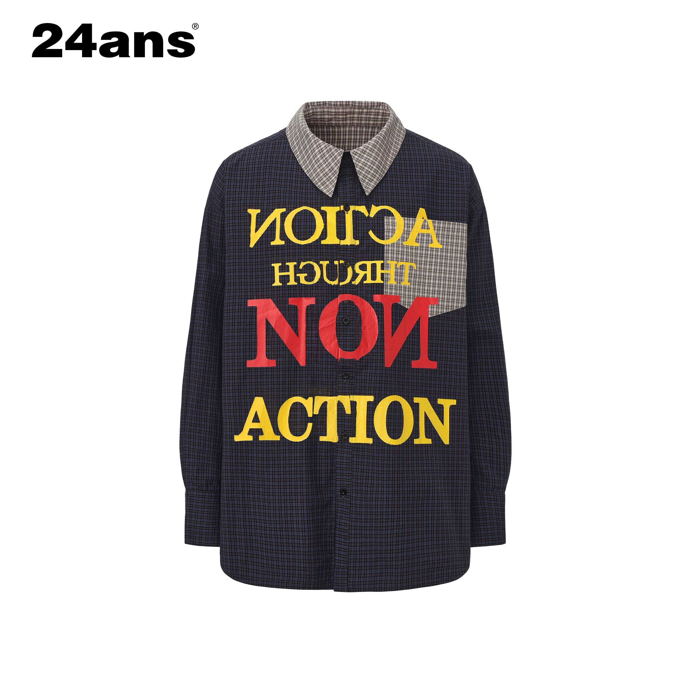 24ans Reversible Oversize Plaid PrinT-Shirt MISSTT