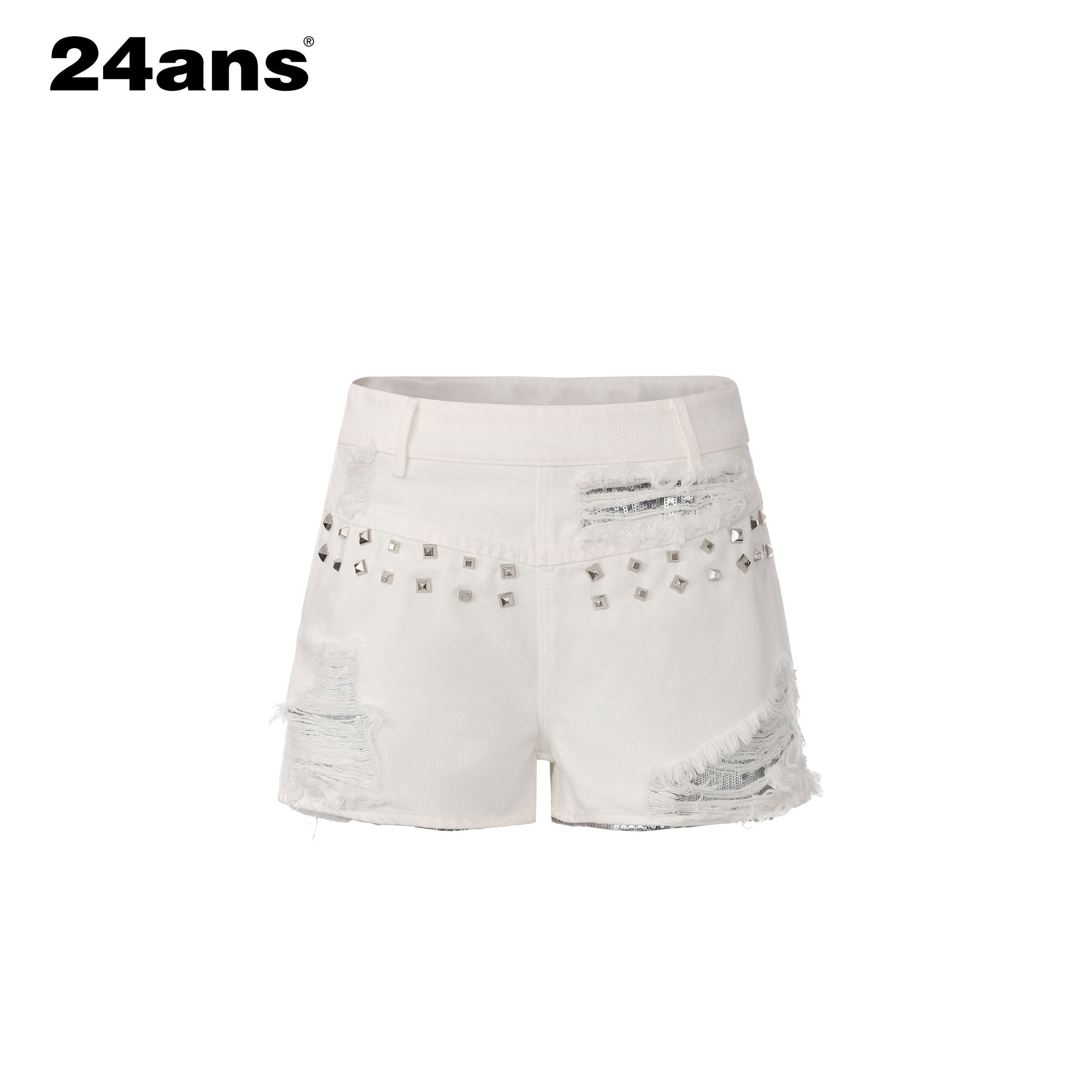 24ans_Sequin_Studded_Natural_Waist_Zip_Fly_Cotton_Women_Blue_Denim_Shorts_MISSTT