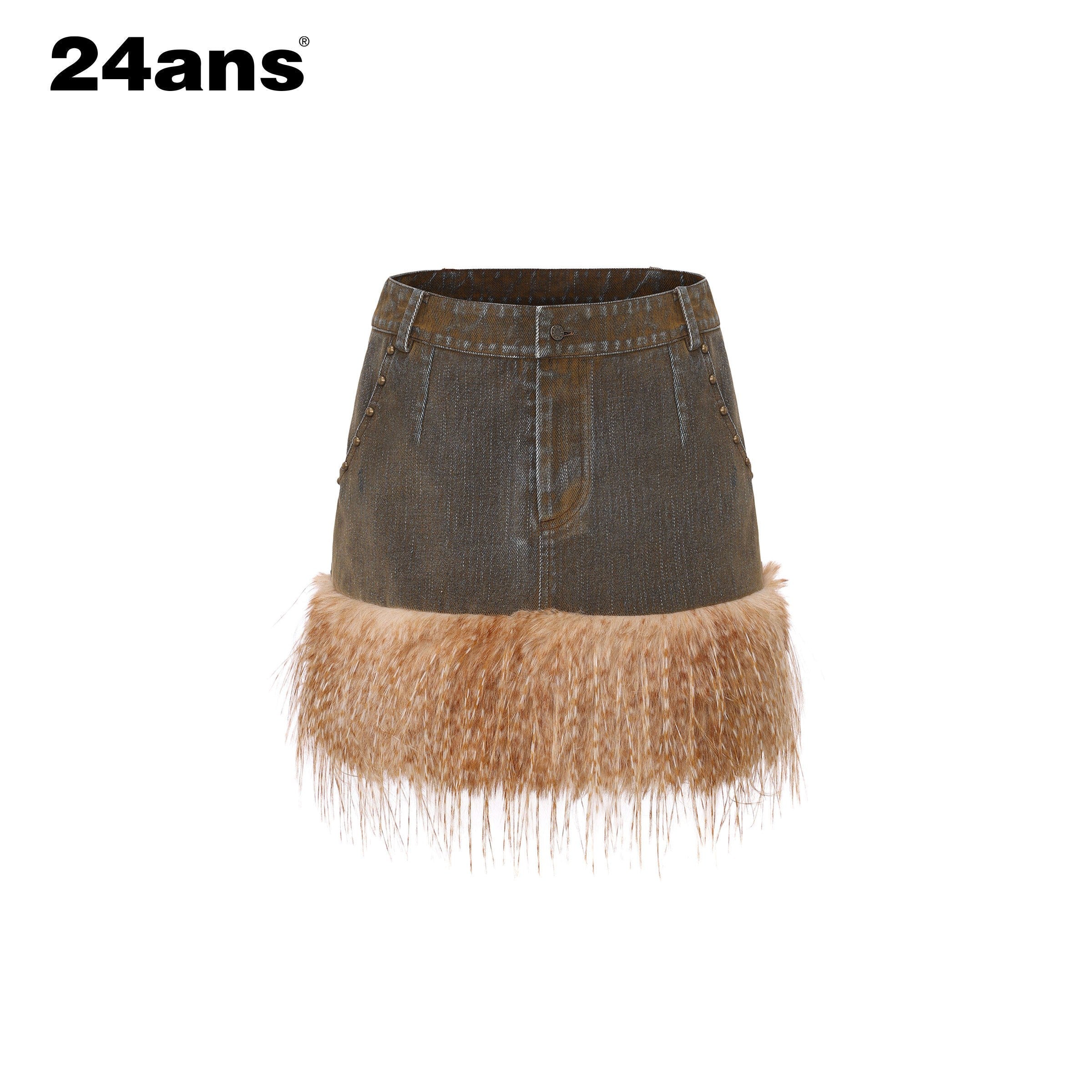 24ans_Sexy_Patchwork_Tie_Dye_Mid_Rise_100_Percent_Cotton_Straight_Brown_Mini_Skirt_MISSTT
