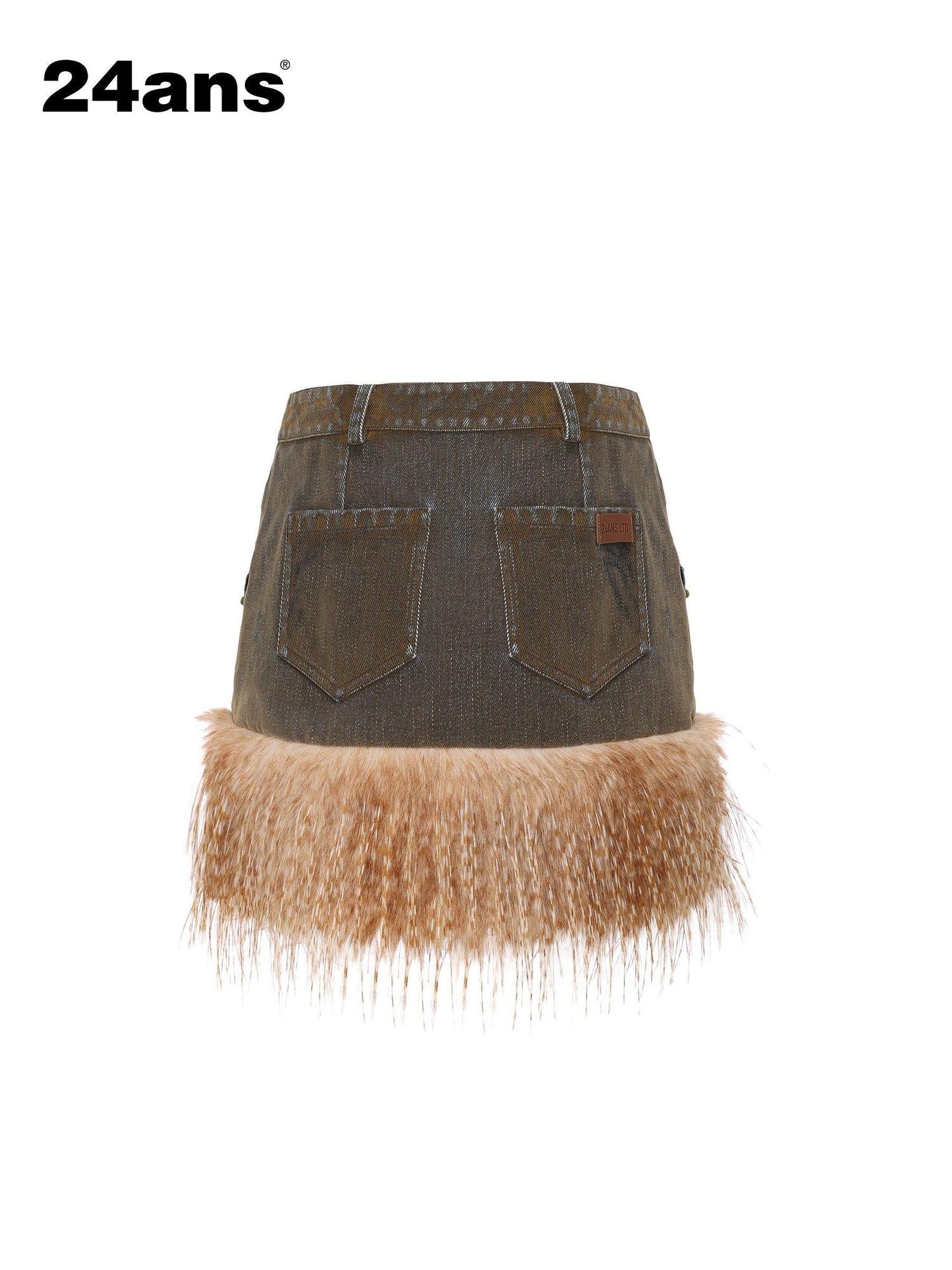 24ans Sexy Patchwork Tie Dye Mid Rise 100 Percent Cotton Straight Brown Mini Skirt