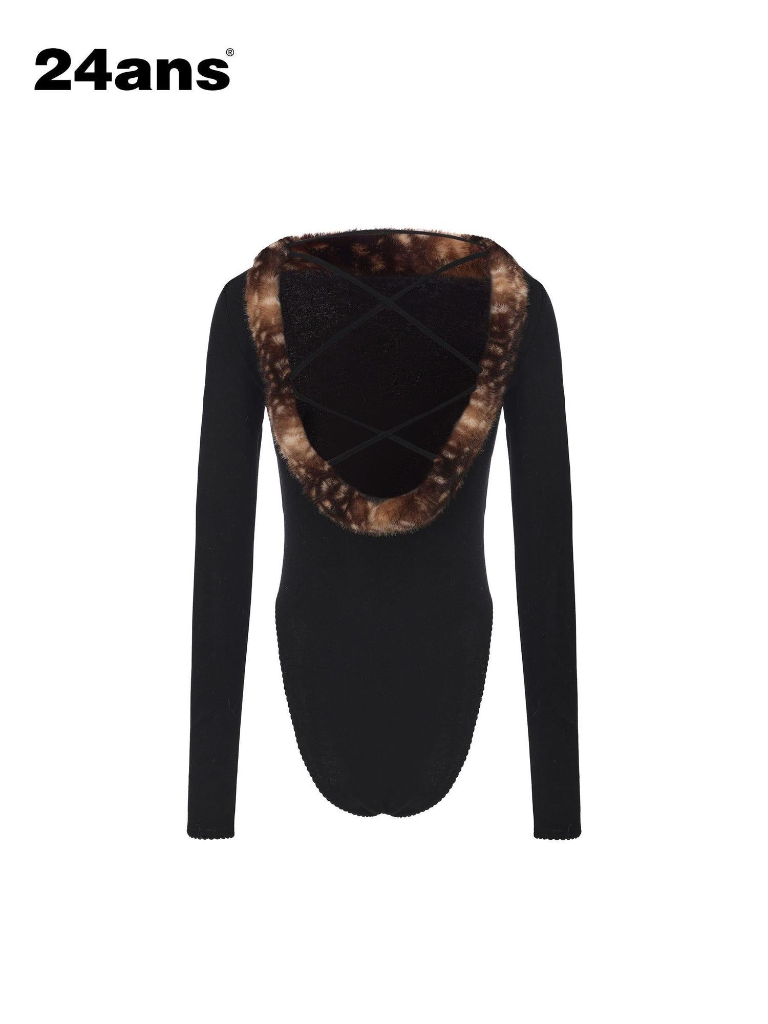 24ans Sexy Slim Fit Panel Lyocell Wool Stretch Long Sleeve Women Black T-Shirt