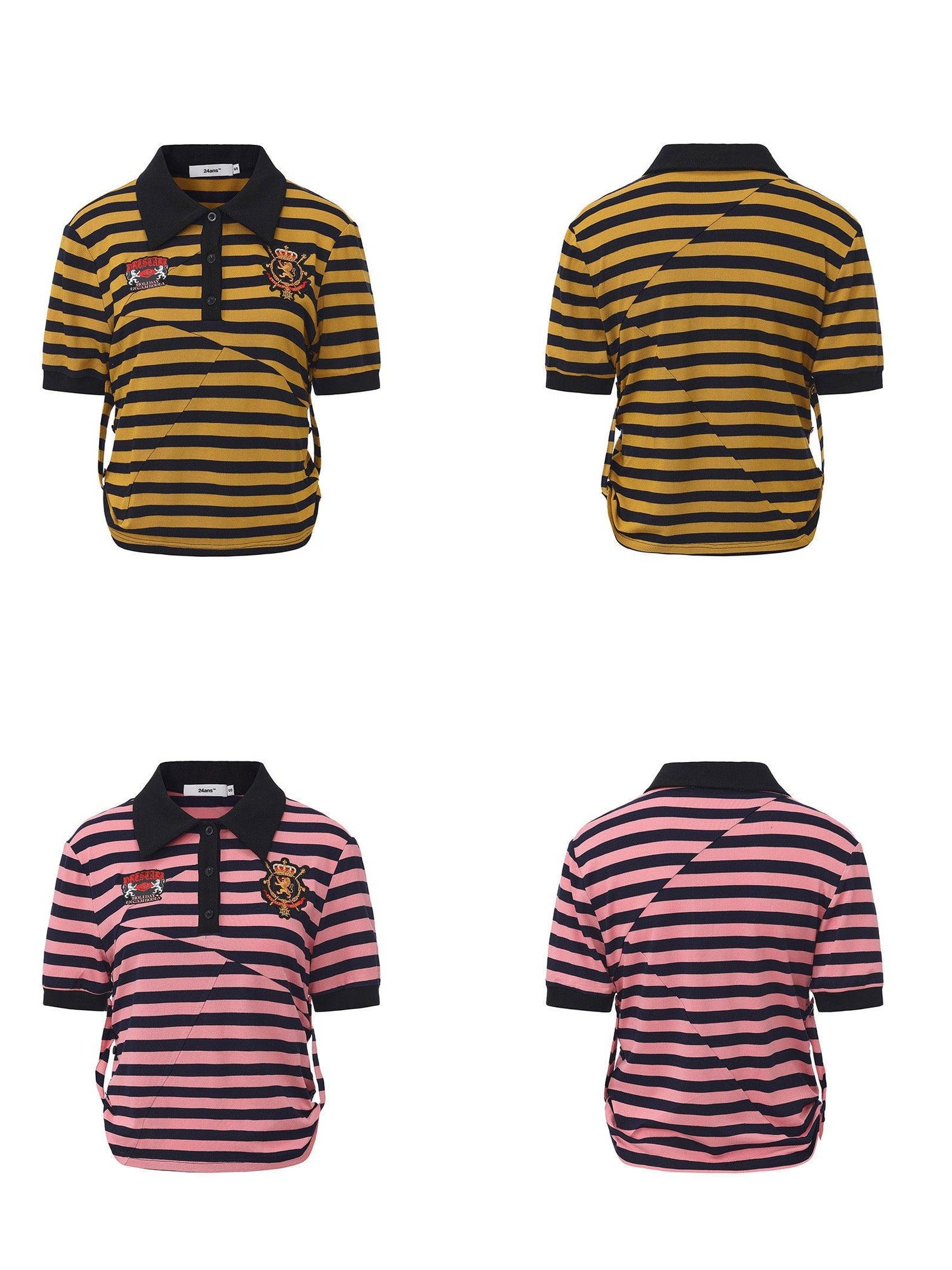 24ans Soft Cotton Blend Creative Stripe Polo Collar Straight Short Sleeve T-Shirts