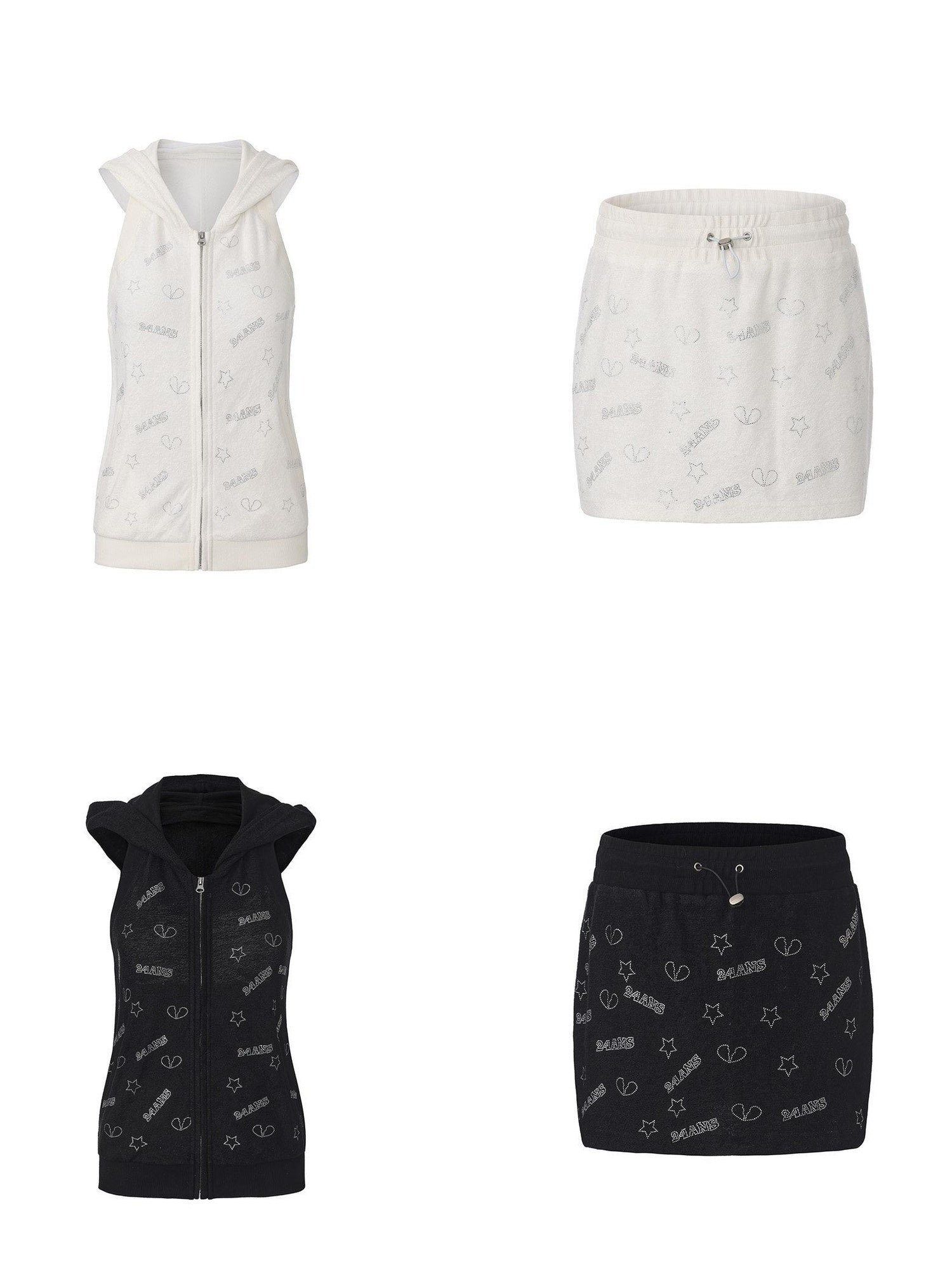 24ans Soft Ribbed Letter Crop Vest Mini Skirt Women Two Piece Knit Top & Skirt Sets