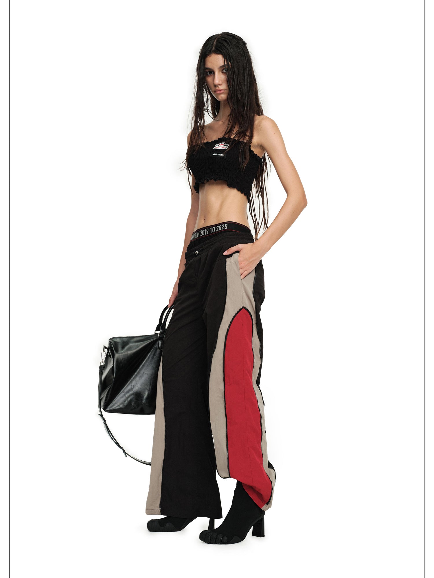 24ans Sporty Chic Dual Waist Contrast Trim Cargo Pants