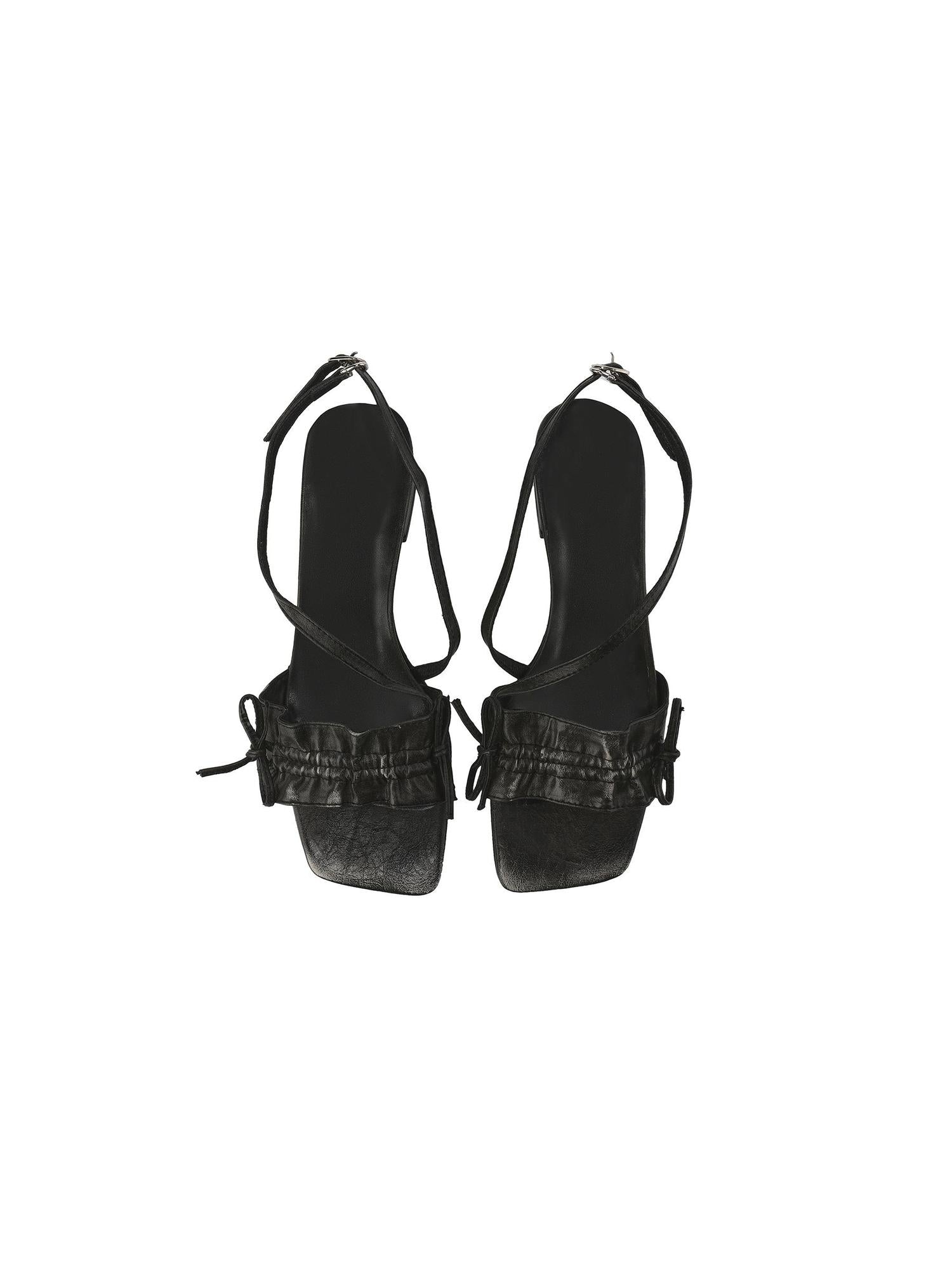 24ans Square Toe Ankle Strap Mid Heel Sandals