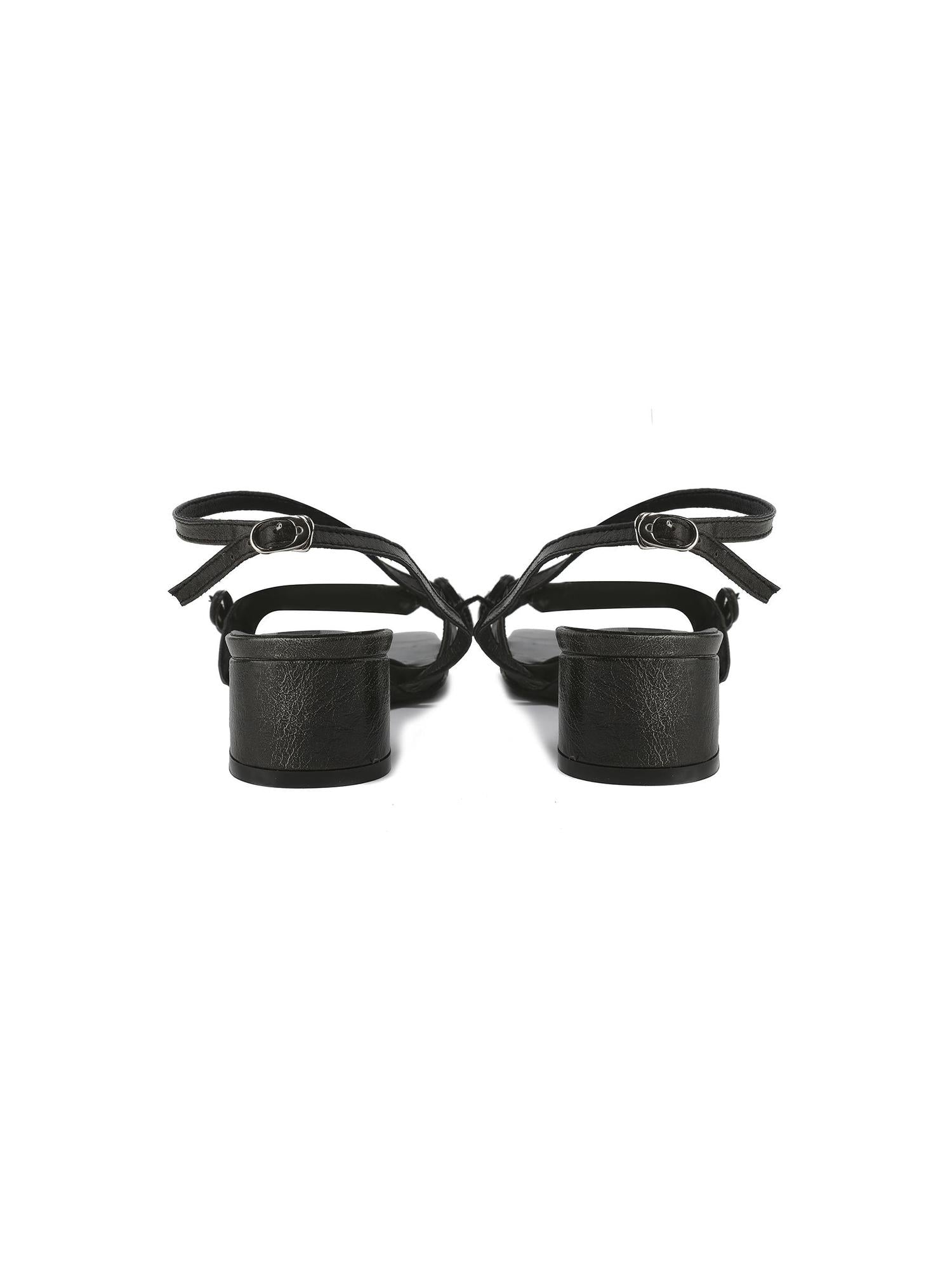 24ans Square Toe Ankle Strap Mid Heel Sandals