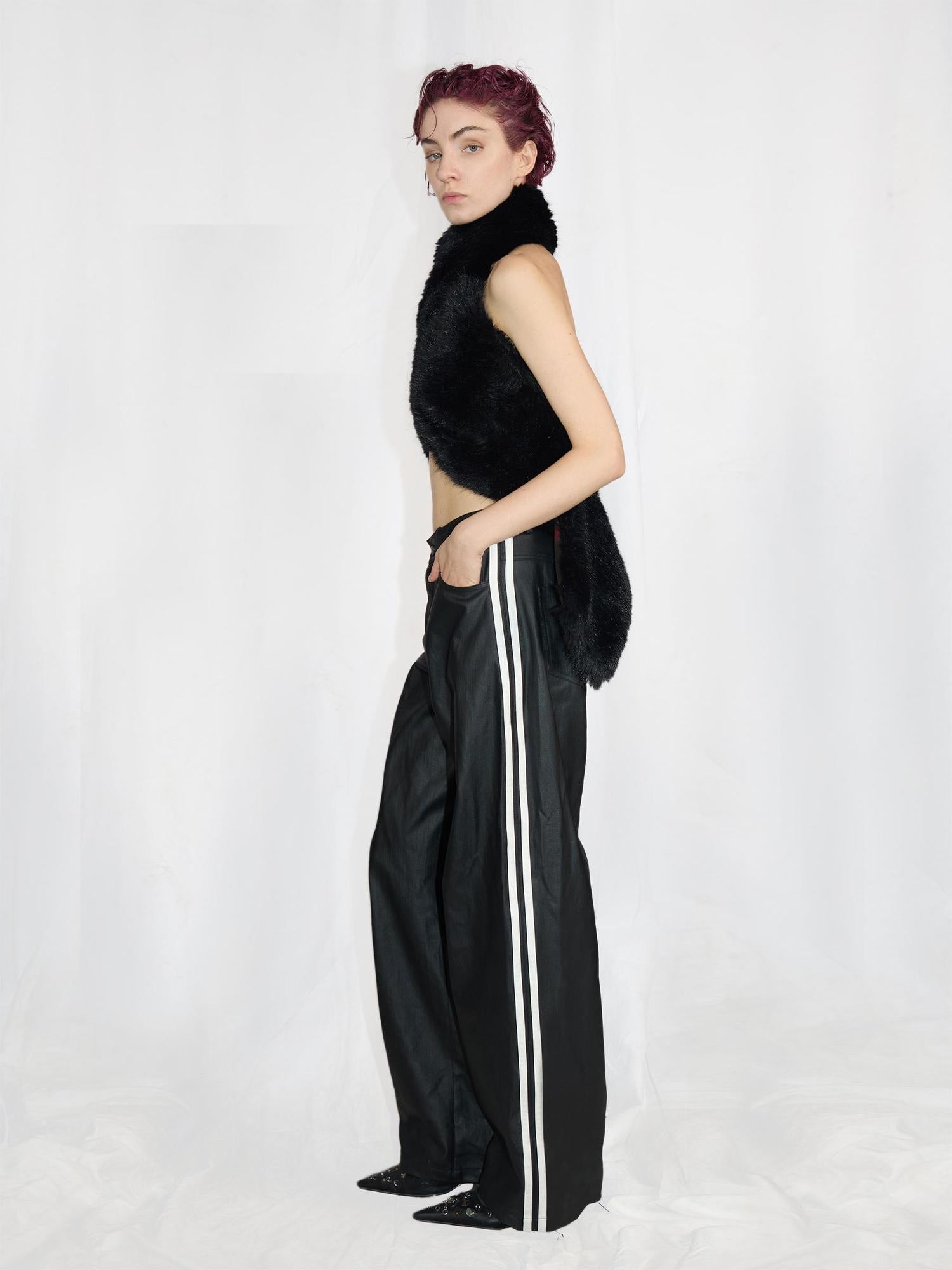 24ans Straight Leg Cotton Blend Leather Look Sport Stripe Pants
