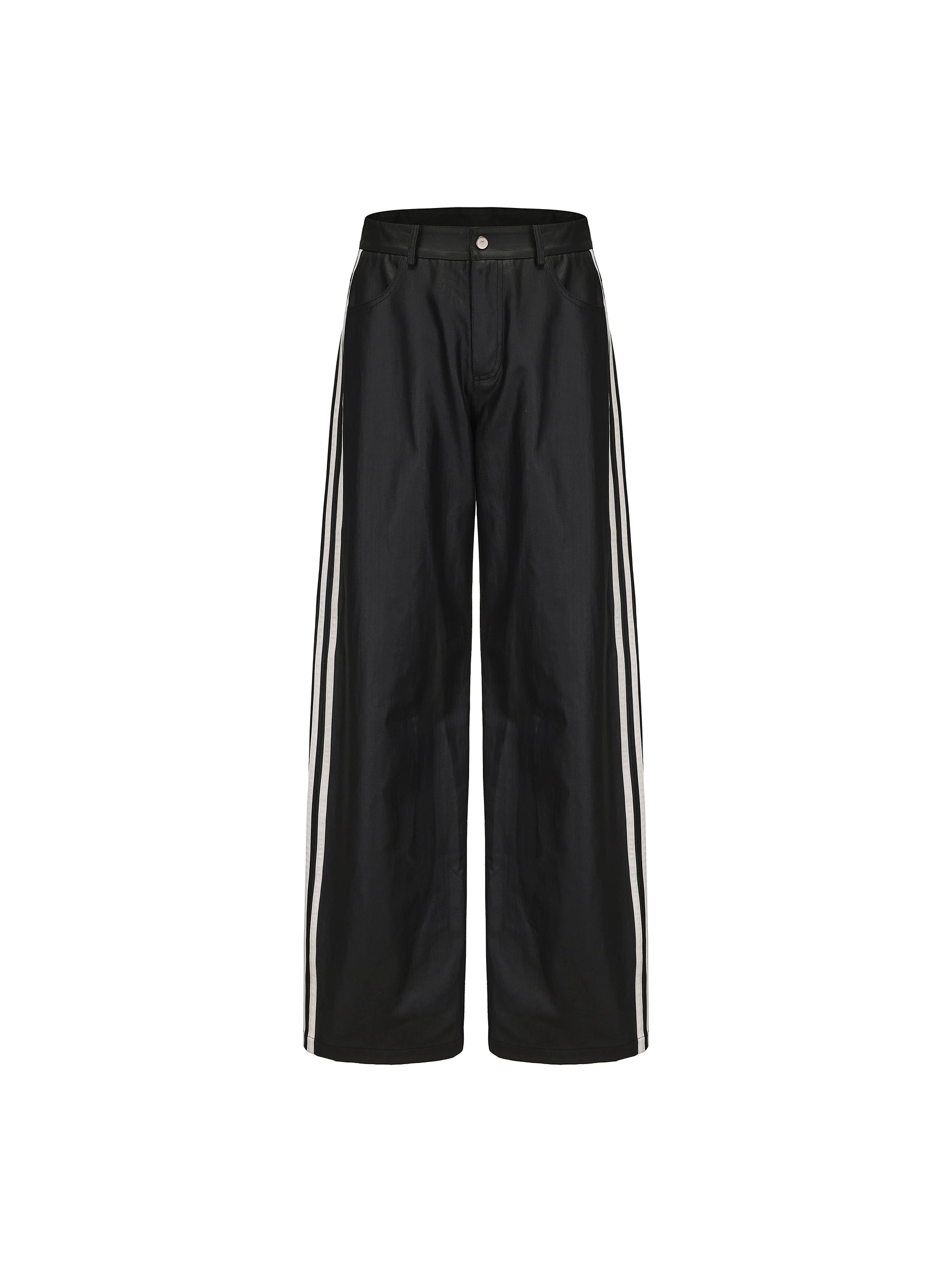 24ans Straight Leg Cotton Blend Leather Look Sport Stripe Pants MISSTT