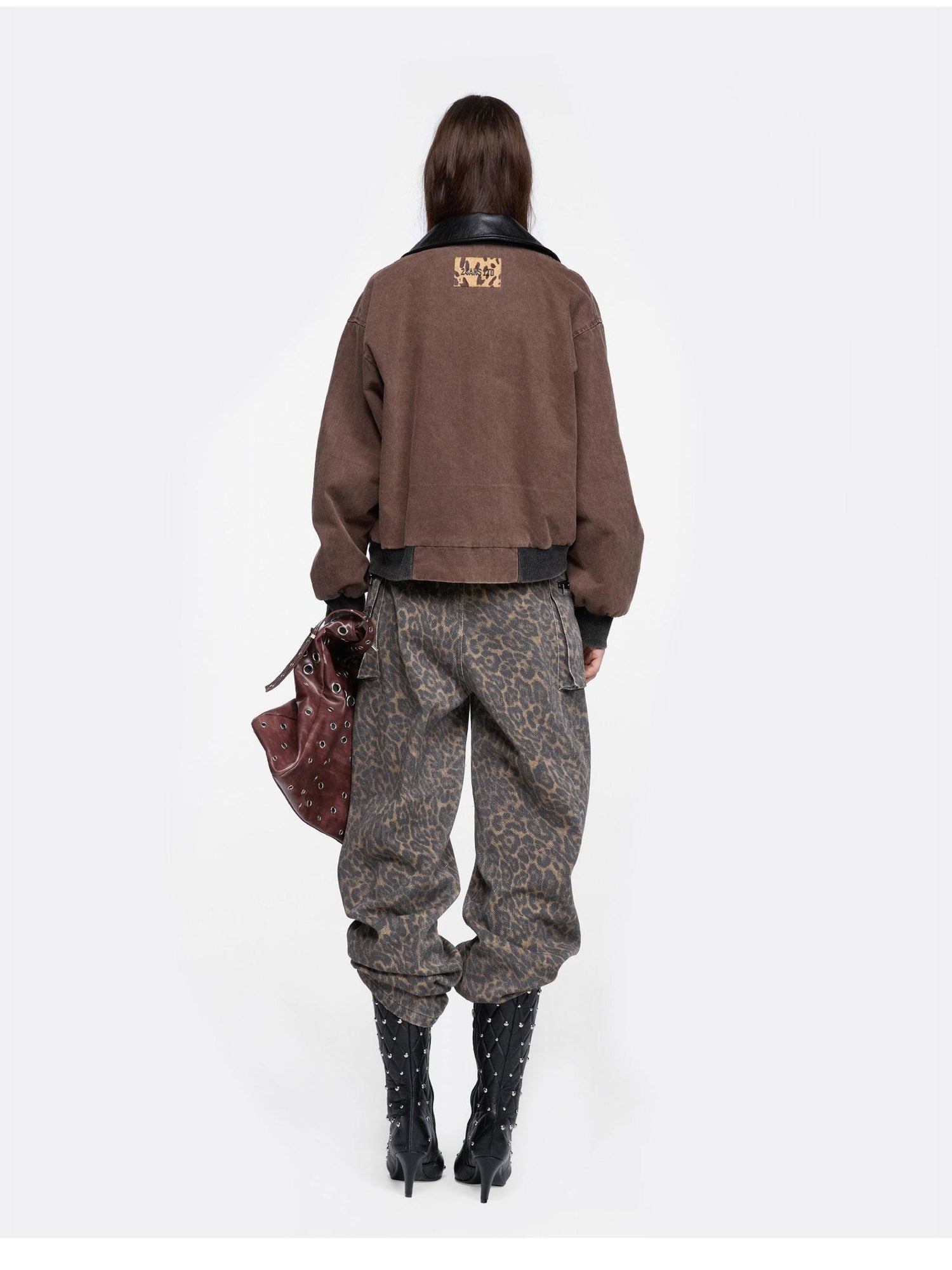 24ans Straight Leg Pants With Leopard Print And Washed Effect