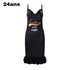 24ans Strap Letter Print Lace Trim Jersey Dress MISSTT