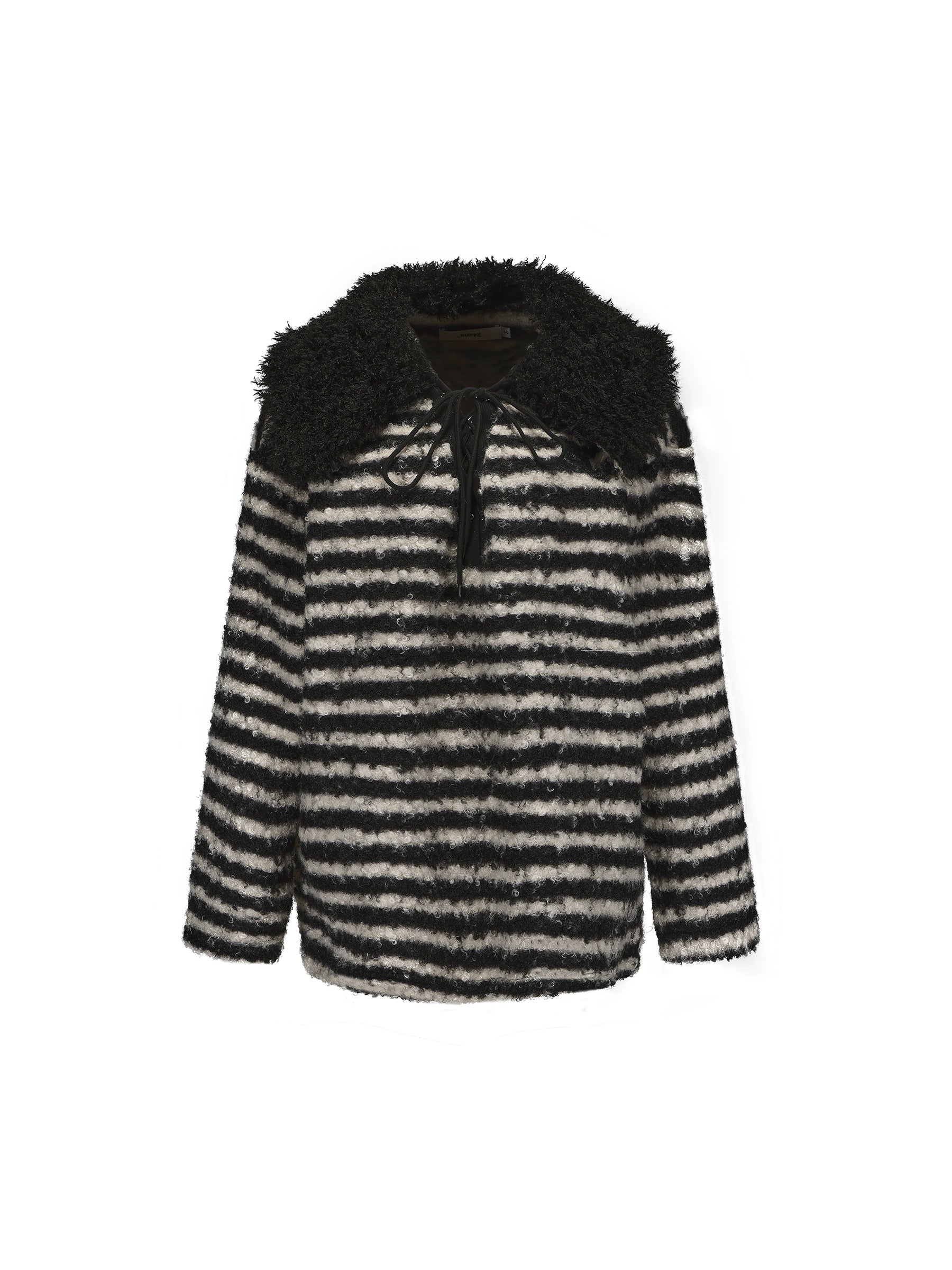 24ans Striped Detachable Shearling Collar Knit Sweater MISSTT