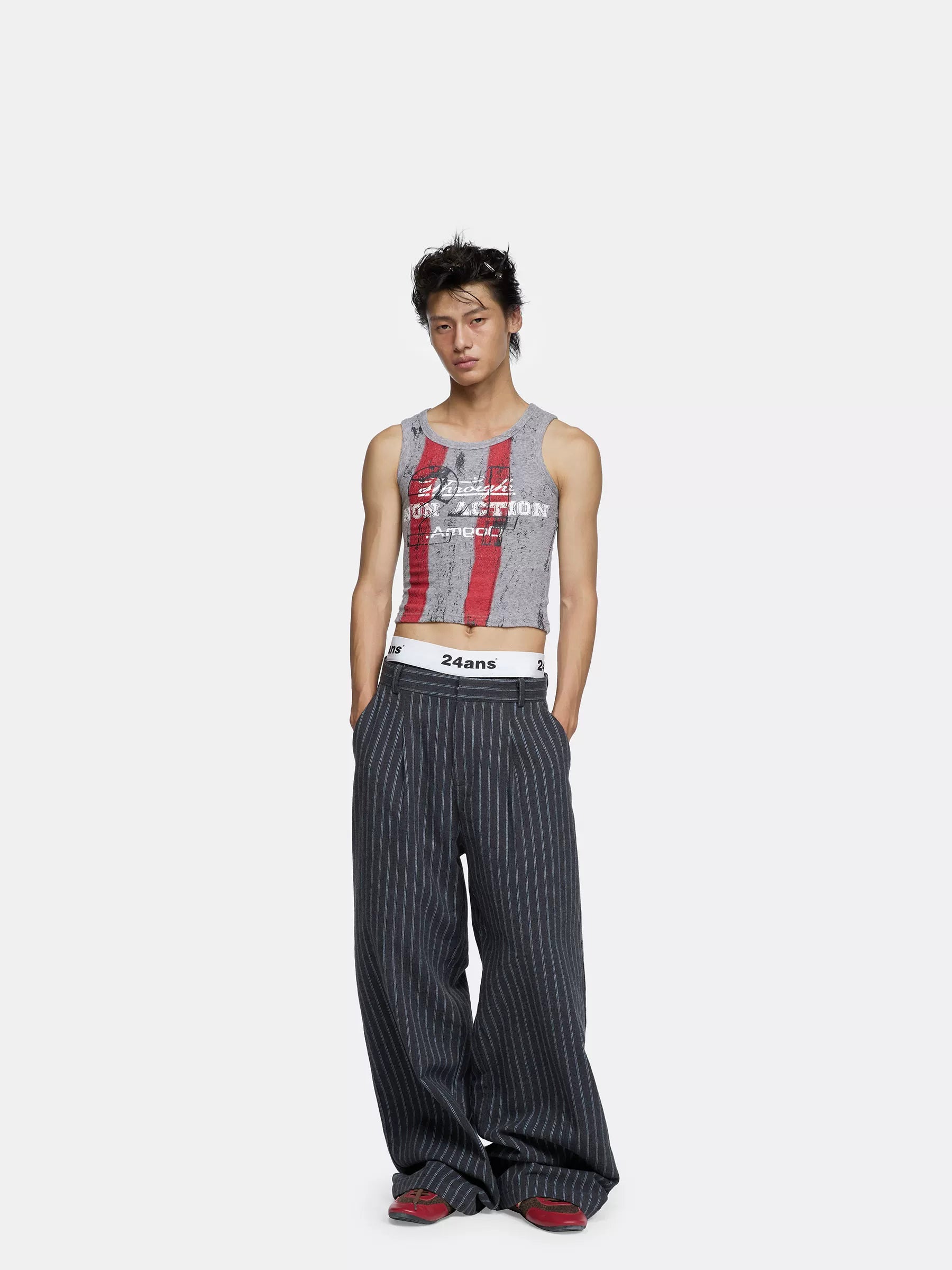 24ans Tailored Straight Leg Mid Rise Long Length Deep Gray Office Commuter Pants-1