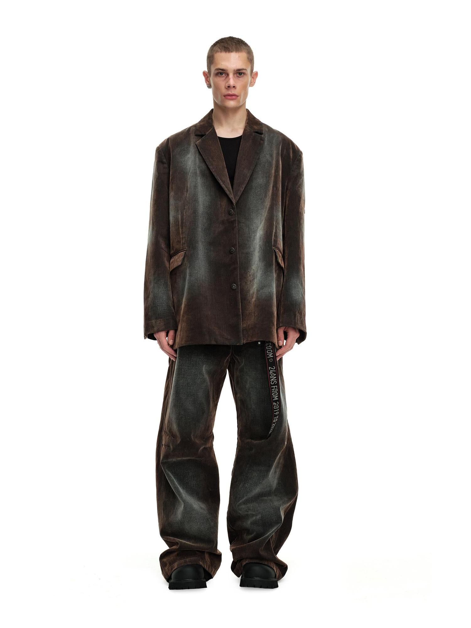 24ans Tie Dye Vintage High Street Brown Jacket Trousers Set