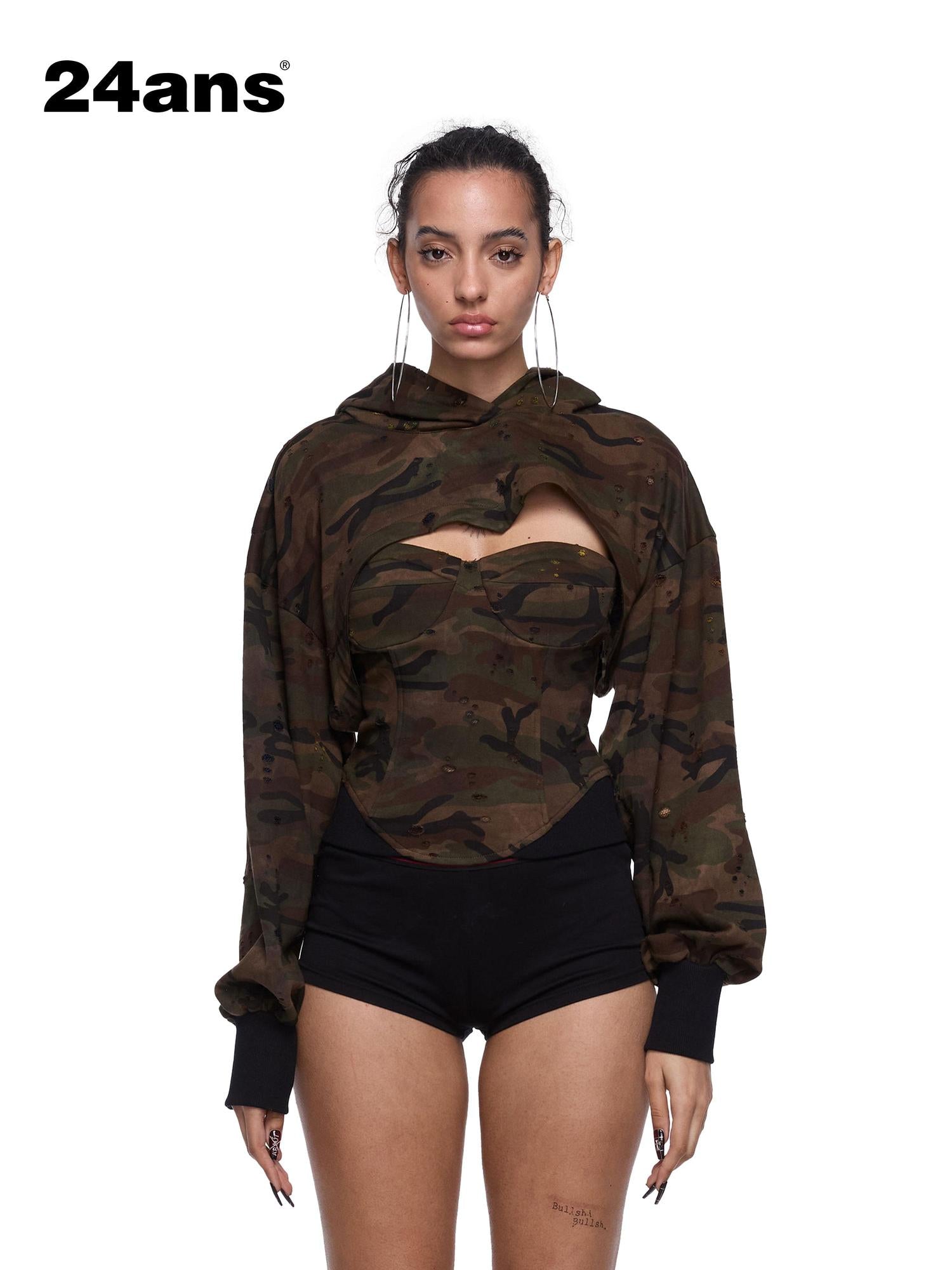24ans Two Piece Hoodie Set With Crop Top In Two Colors