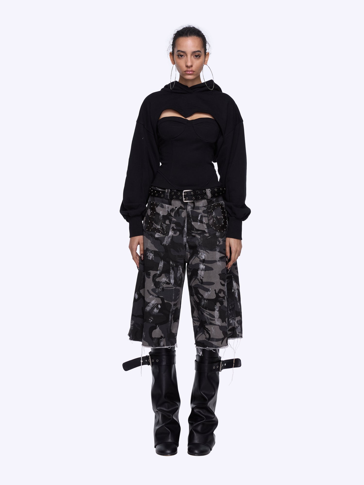 24ans Two Piece Hoodie Set With Crop Top In Two Colors