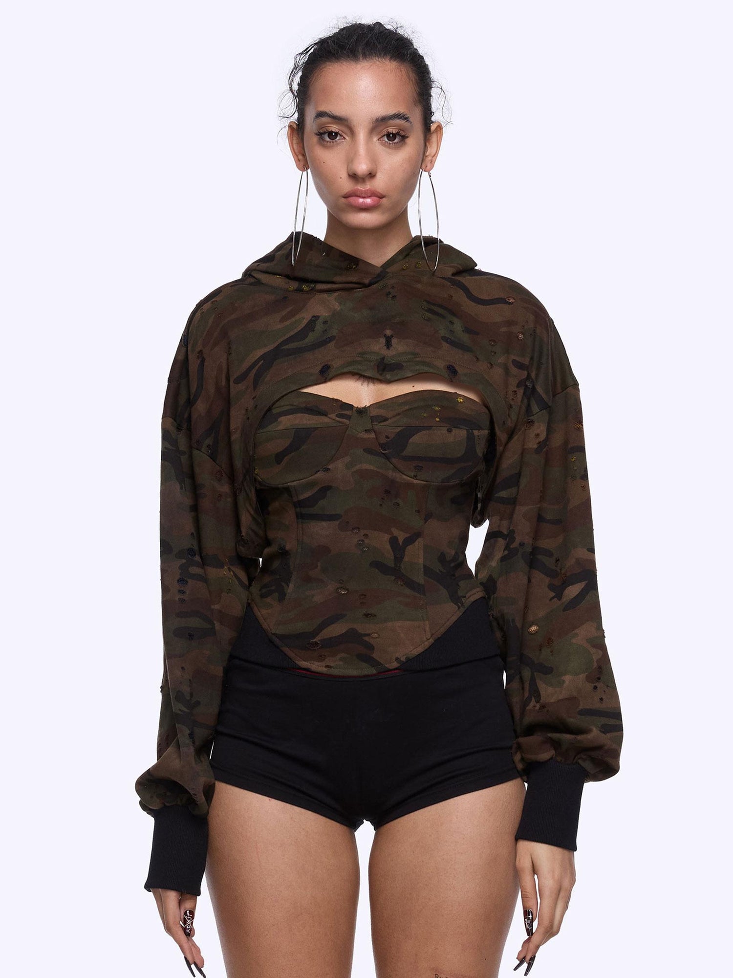 24ans Two Piece Hoodie Set With Crop Top In Two Colors