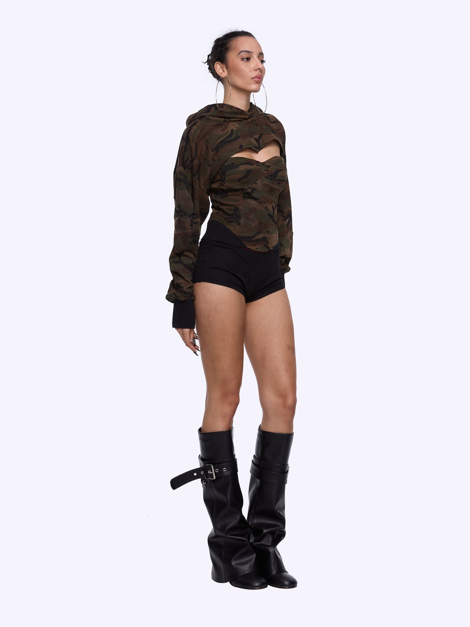 24ans Two Piece Hoodie Set With Crop Top In Two Colors