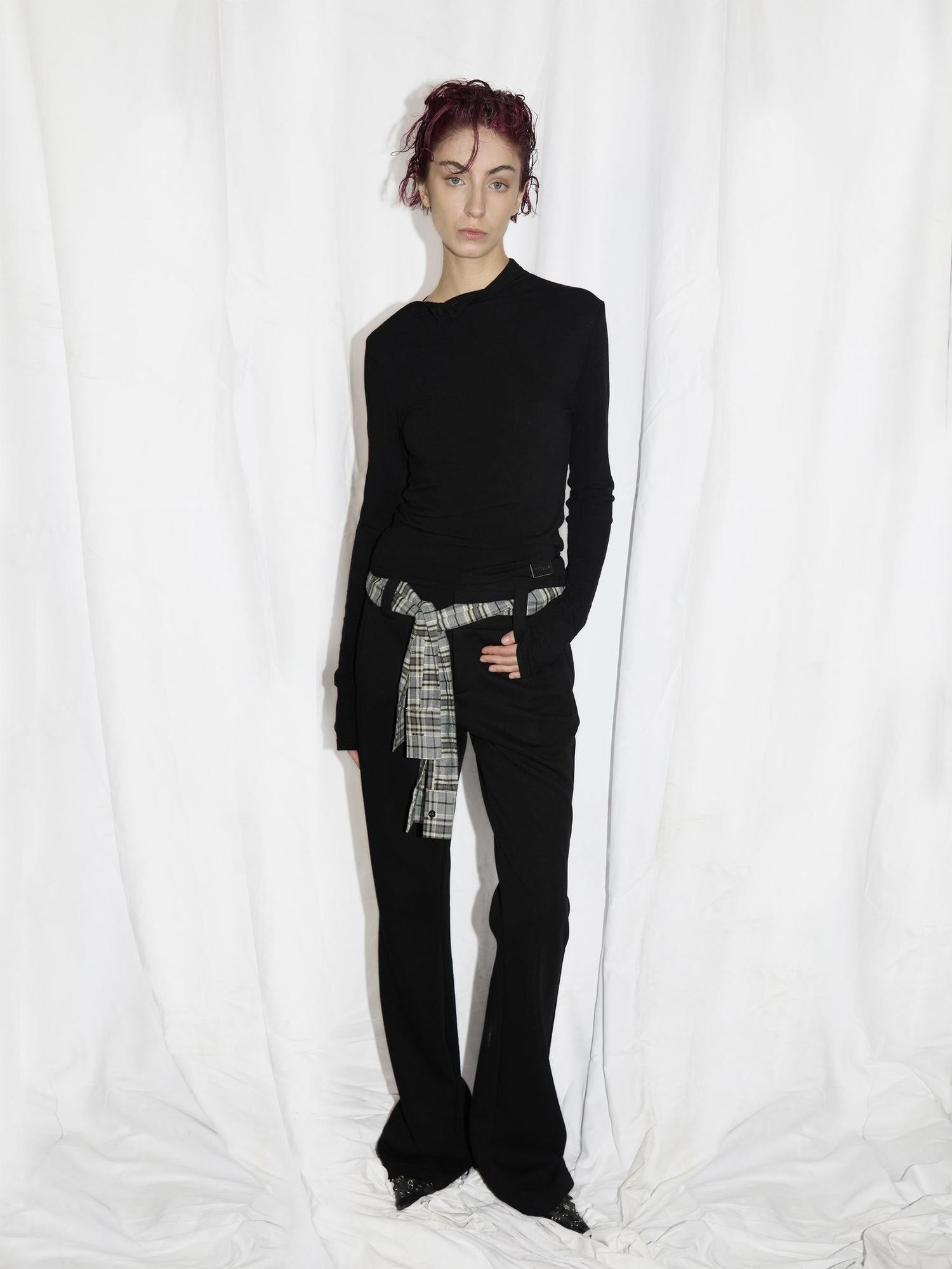 24ans Two Tone Flannel Trim Fleece Lined Flare Sweatpants