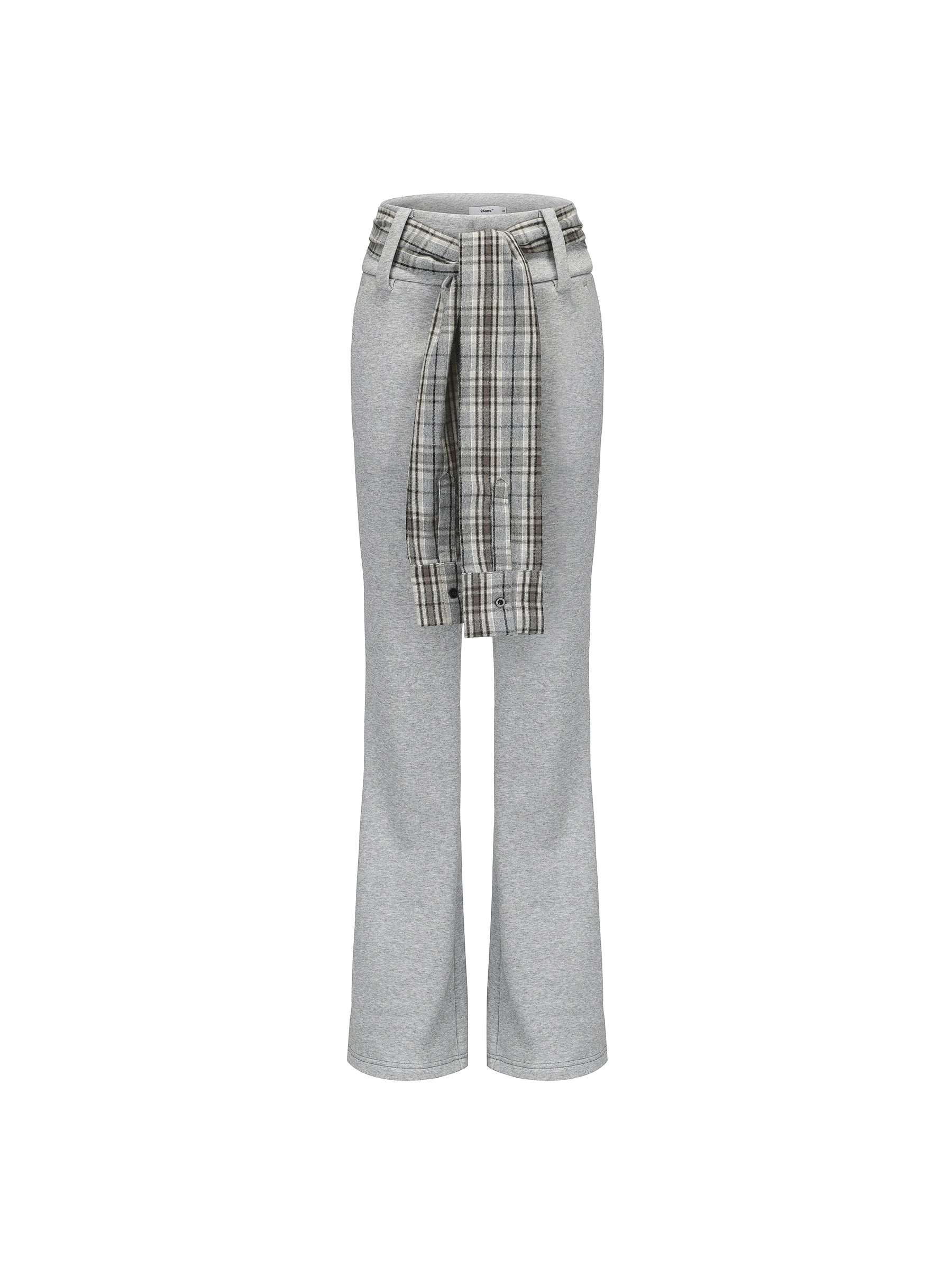 24ans Two Tone Flannel Trim Fleece Lined Flare Sweatpants MISSTT