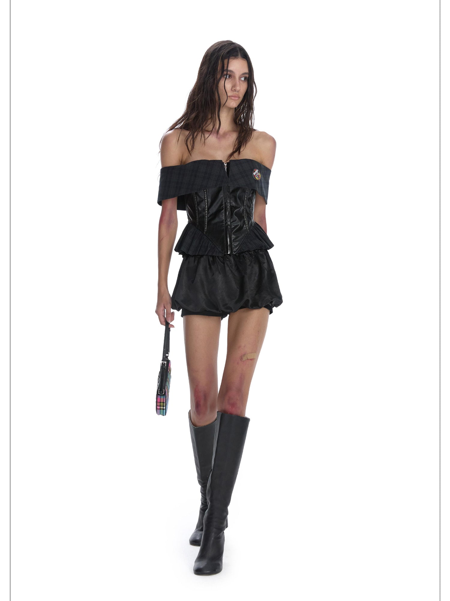 24ans Two Tone Punk Checkered Shoulder Bag