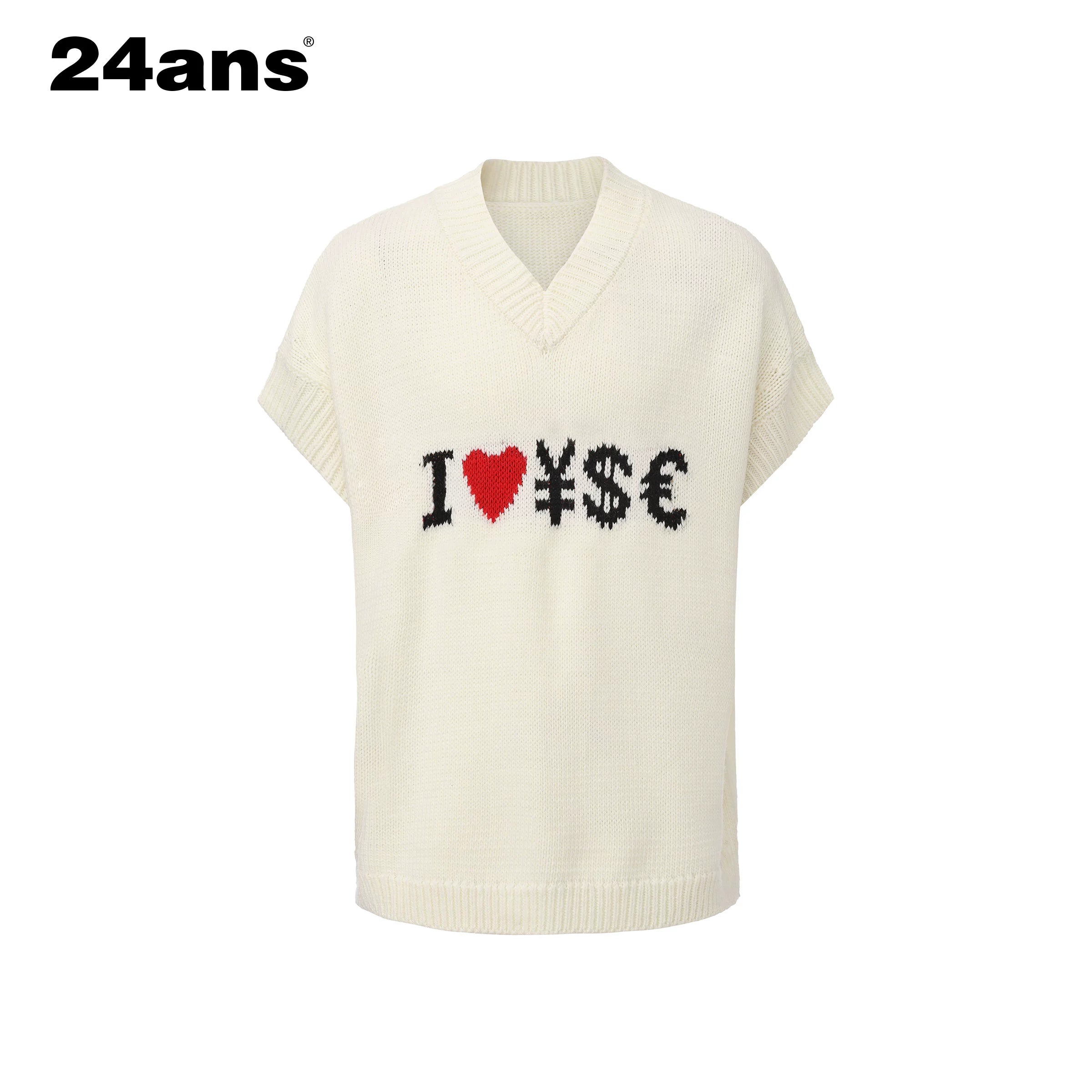 24ans V-Neck Sleeveless Knit Sweater Vest In Black White MISSTT