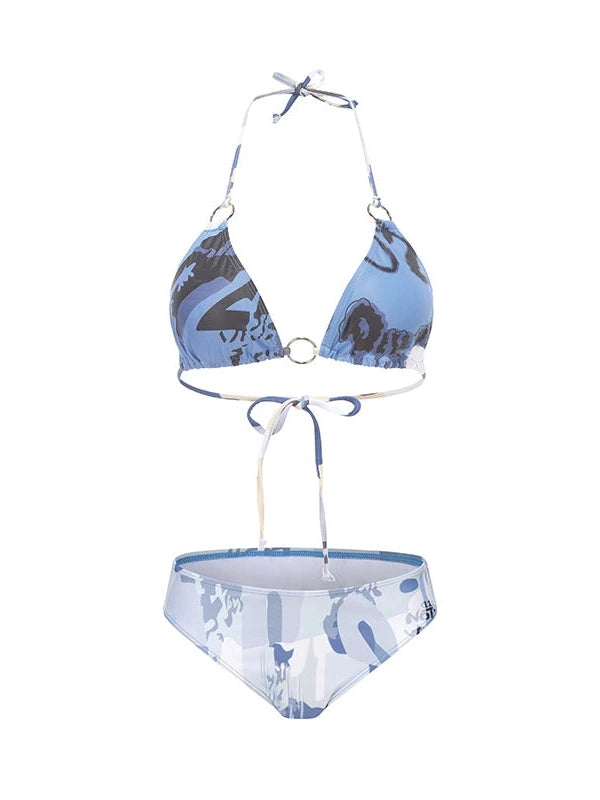 Vacationing Blue Floral Print Swimsuit Set