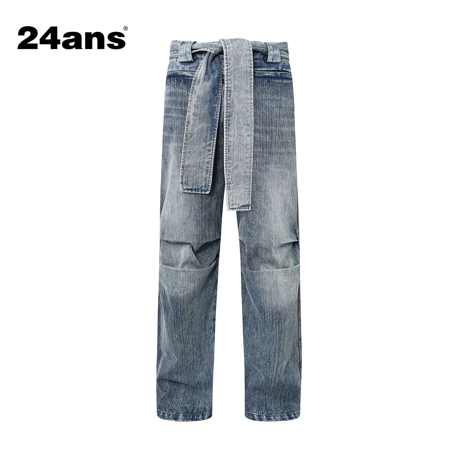 24ans_Vintage_Bow_Tie_Belted_Ruffle_Hem_Denim_Jeans_MISSTT
