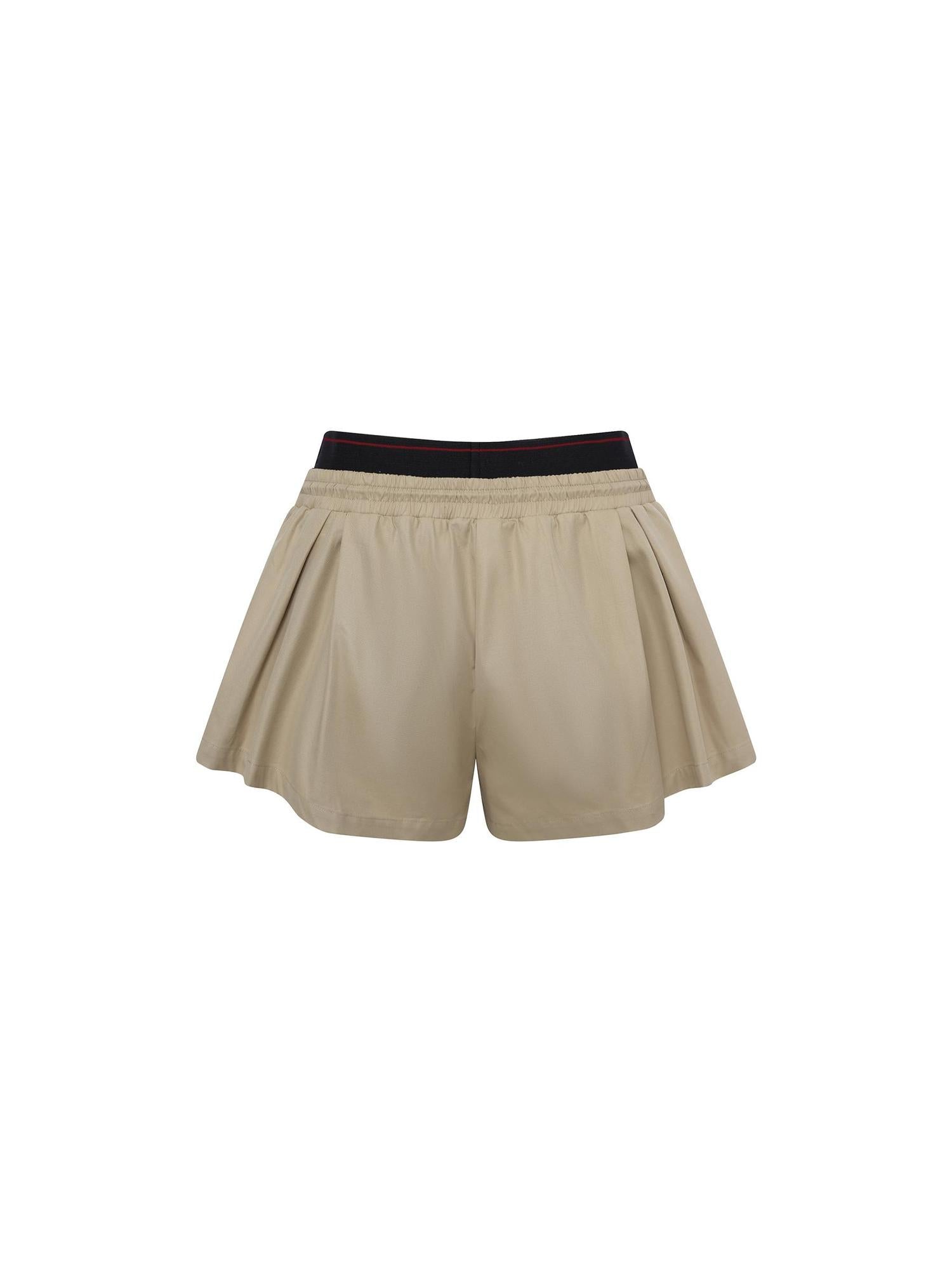 24ans Wide Leg Shorts With Mock Two Tone Design And Badge