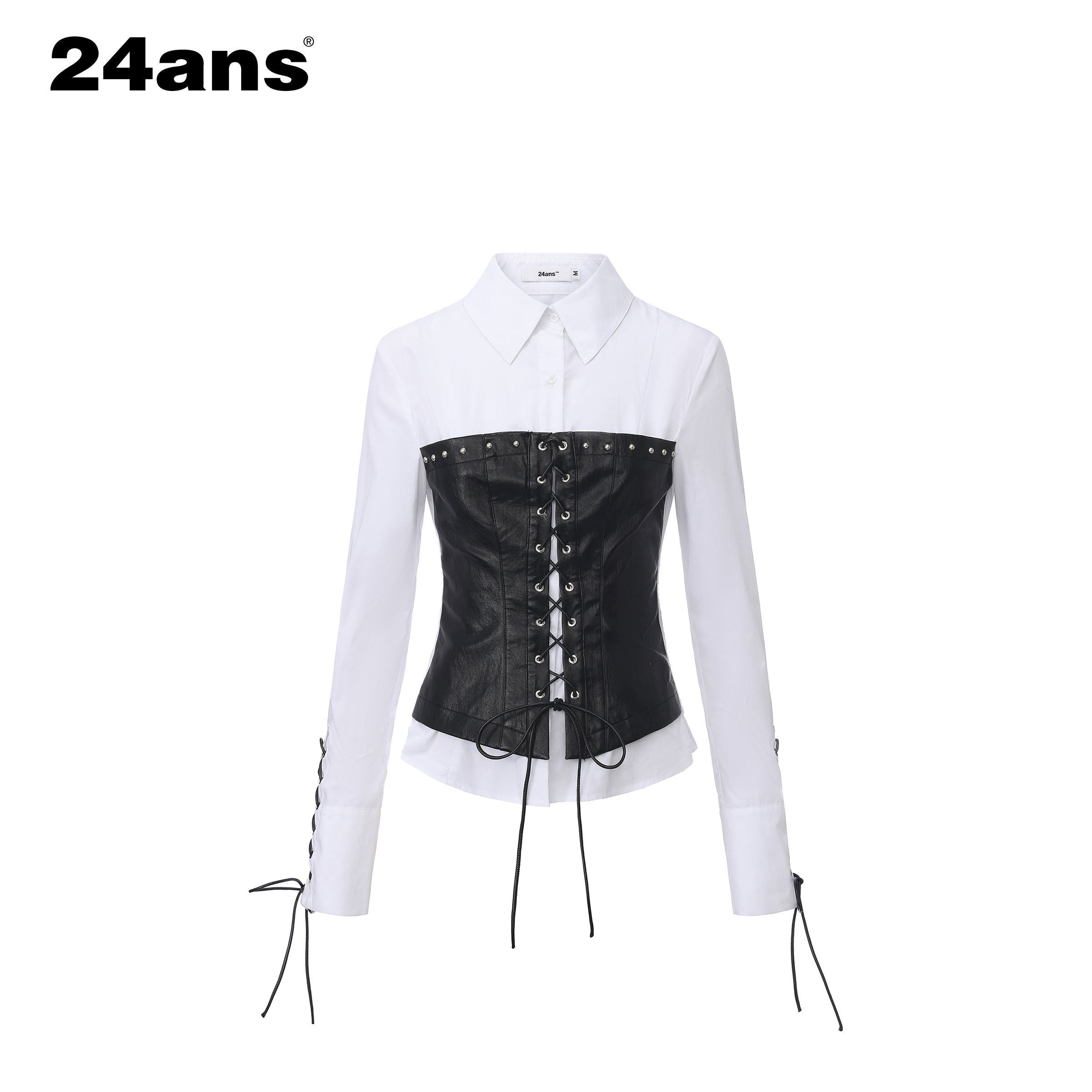 24ans_Wrinkle_Resistant_Punk_Slim_Patchwork_Women_Long_Sleeve_Turn_Collar_Shirts_MISSTT