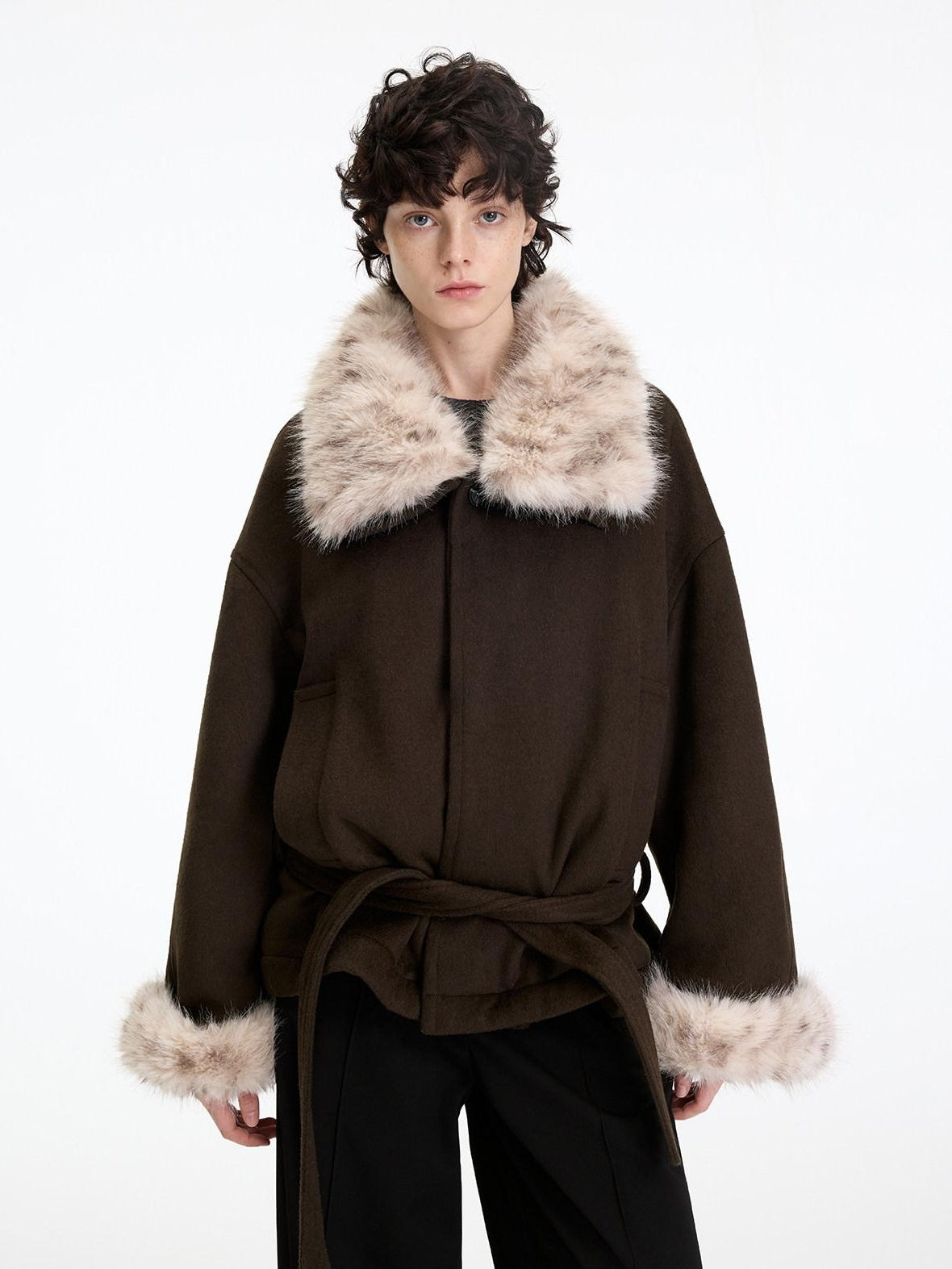 RUN TO THE FUTURE Thick Loose Fit Lapel Tie Midlength Casual Female Zelkova Green Track Jackets