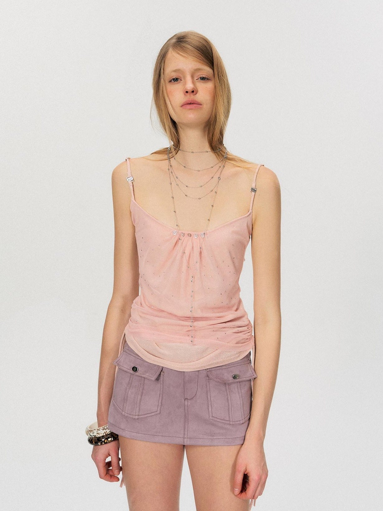 The NeverMore Soft Stretch Slim Fit Spaghetti Strap Short Cinnamon Pink Women Casual Camisoles