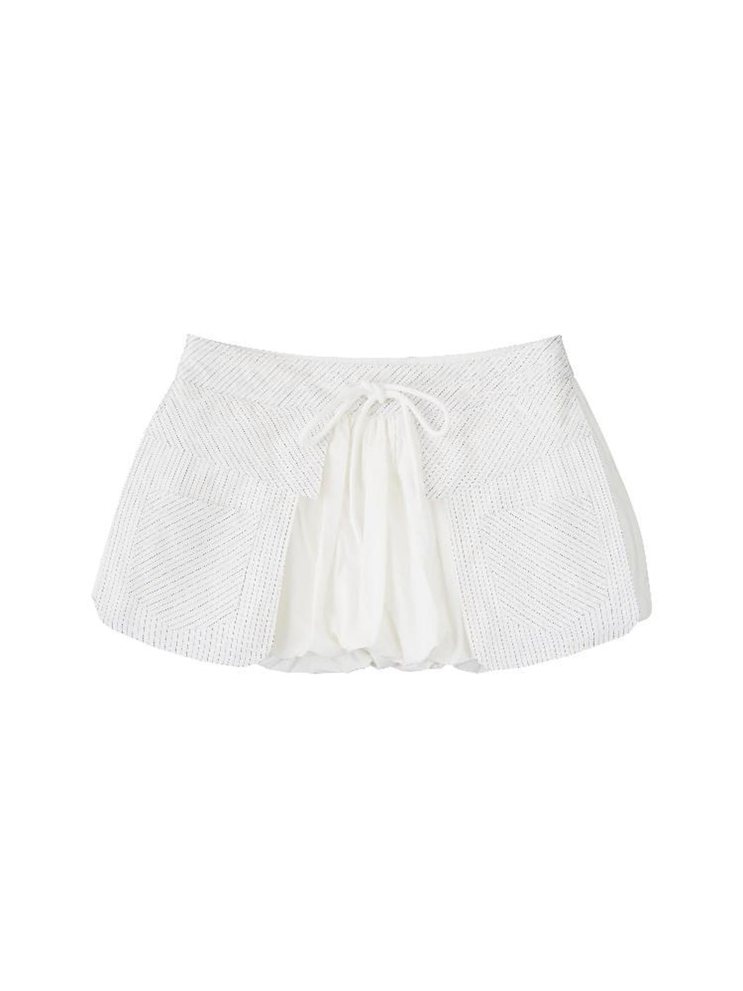 RUN TO THE FUTURE Original Minimal Cotton Lantern Low Waist Tie Pockets Women Short Trousers