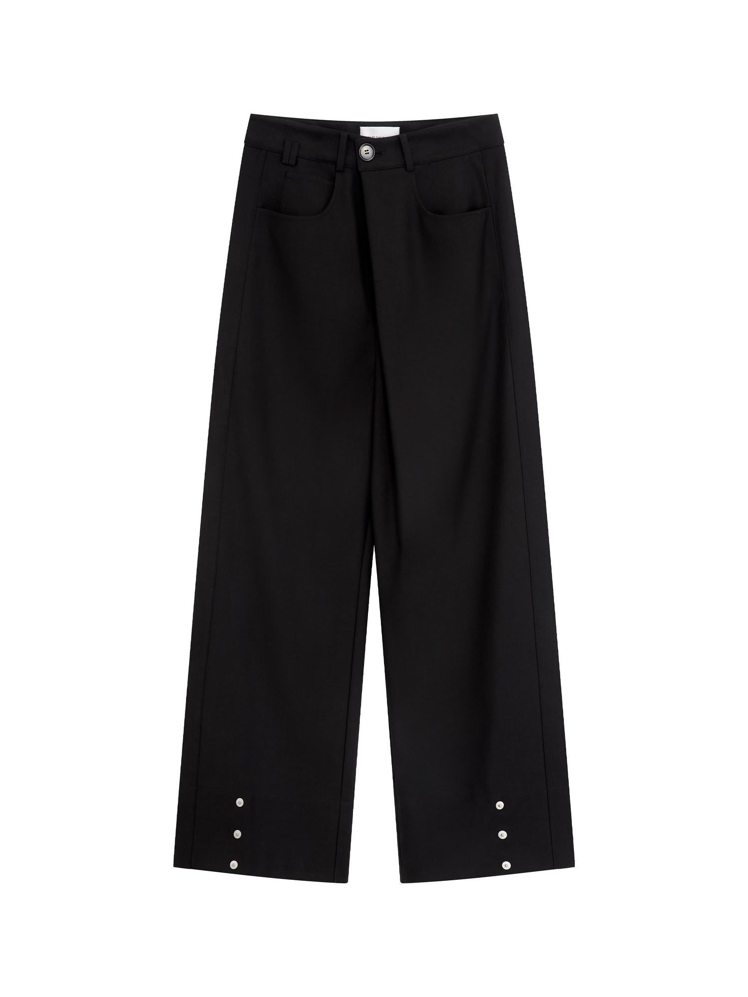 RUN TO THE FUTURE Comfortable Low Rise Minimalist Unisex Black Polyester Wide-Leg Pants