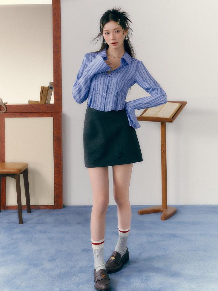 7Shiftin Button V-neck Cardigan Women Workwear Solid Grey Camisole Skirt Top & Skirt Sets