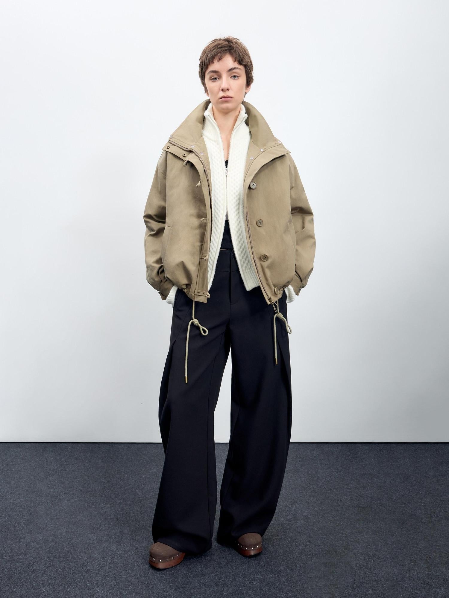 RUN TO THE FUTURE Flattering Mid Rise Minimalist Straight Cut Office Gray Black Wide-Leg Pants