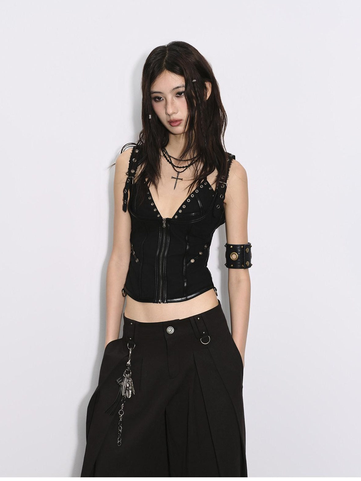 Low pixel Pleated Low Waist Relaxed Cotton Blend Black Women Wide Leg Pants