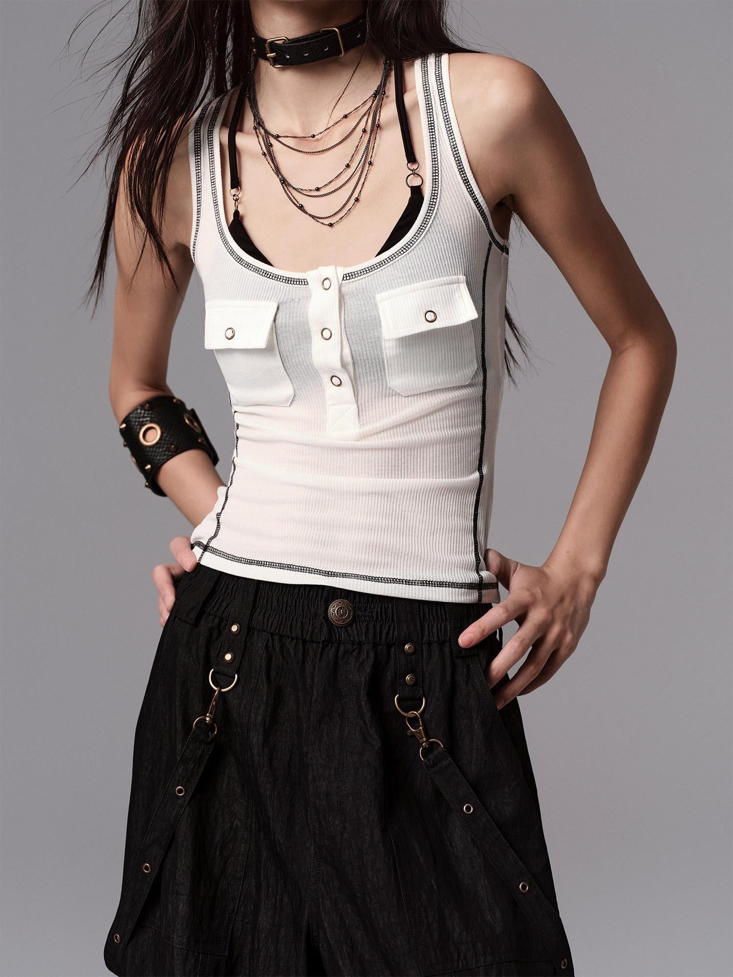 Low pixel Soft Lyocell Wool Blend Dark Gothic Slim Fit Women Classic Solid Tank Tops