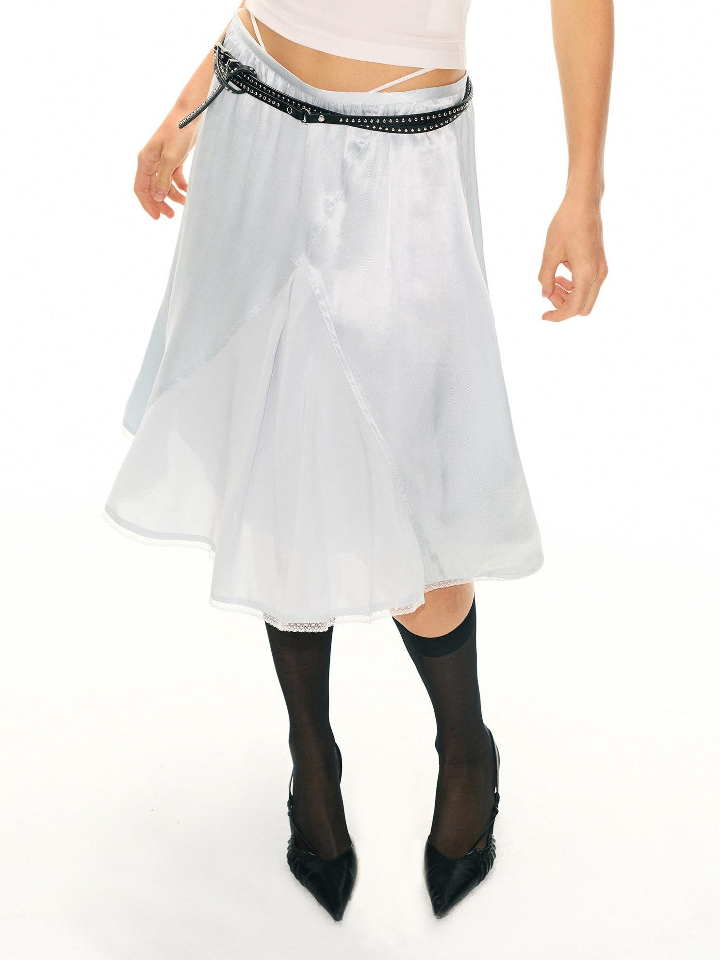 2th Desire Blue Lace Embroidered Spliced High Waist A Line Women&