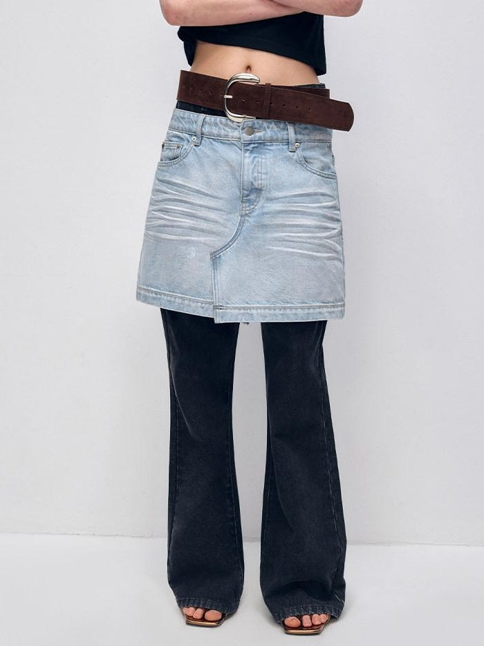 RUN TO THE FUTURE High Stretch Slim Fit Natural Waist Zipper Everyday Blue Black Denim Flare Jeans