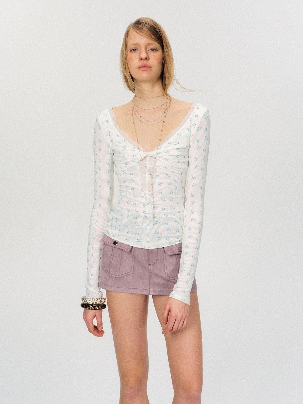 The NeverMore Sexy Mesh Floral Spliced Fitted Womens Stretch Long Sleeve Crop Tops