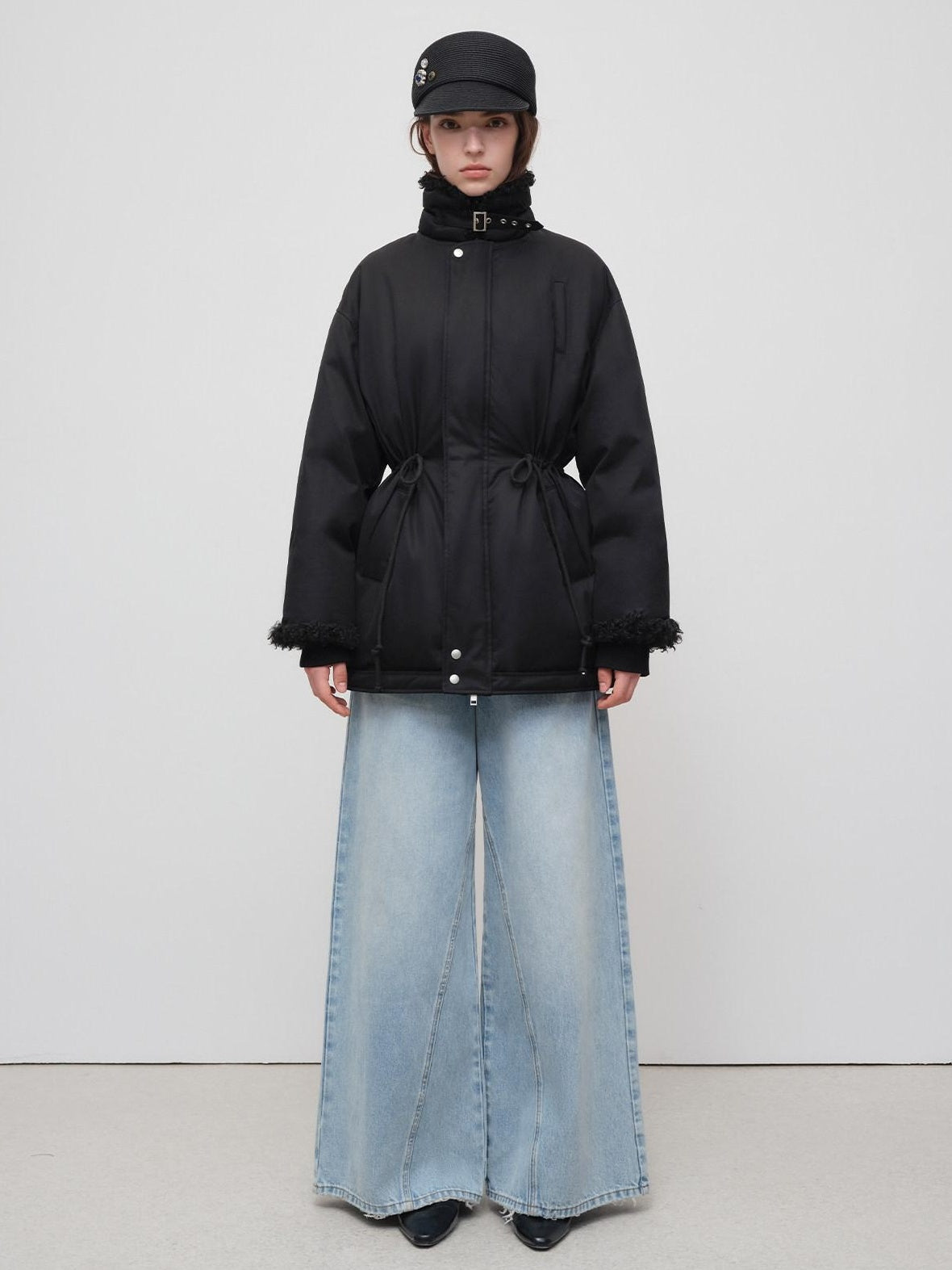 RUN TO THE FUTURE Classic Black Cotton Commuter Loose Fit Stand Collar Zipper Outerwear Parkas