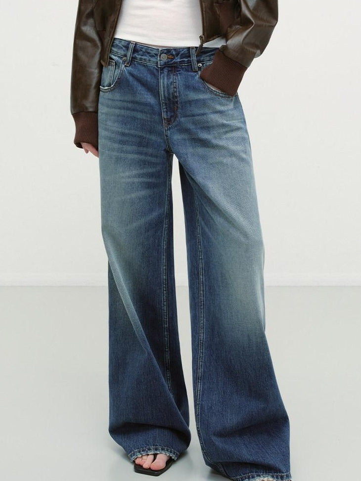 RUN TO THE FUTURE Durable Distressed Cotton Loose Fit Natural Waist Women Zip Fly Straight Jeans