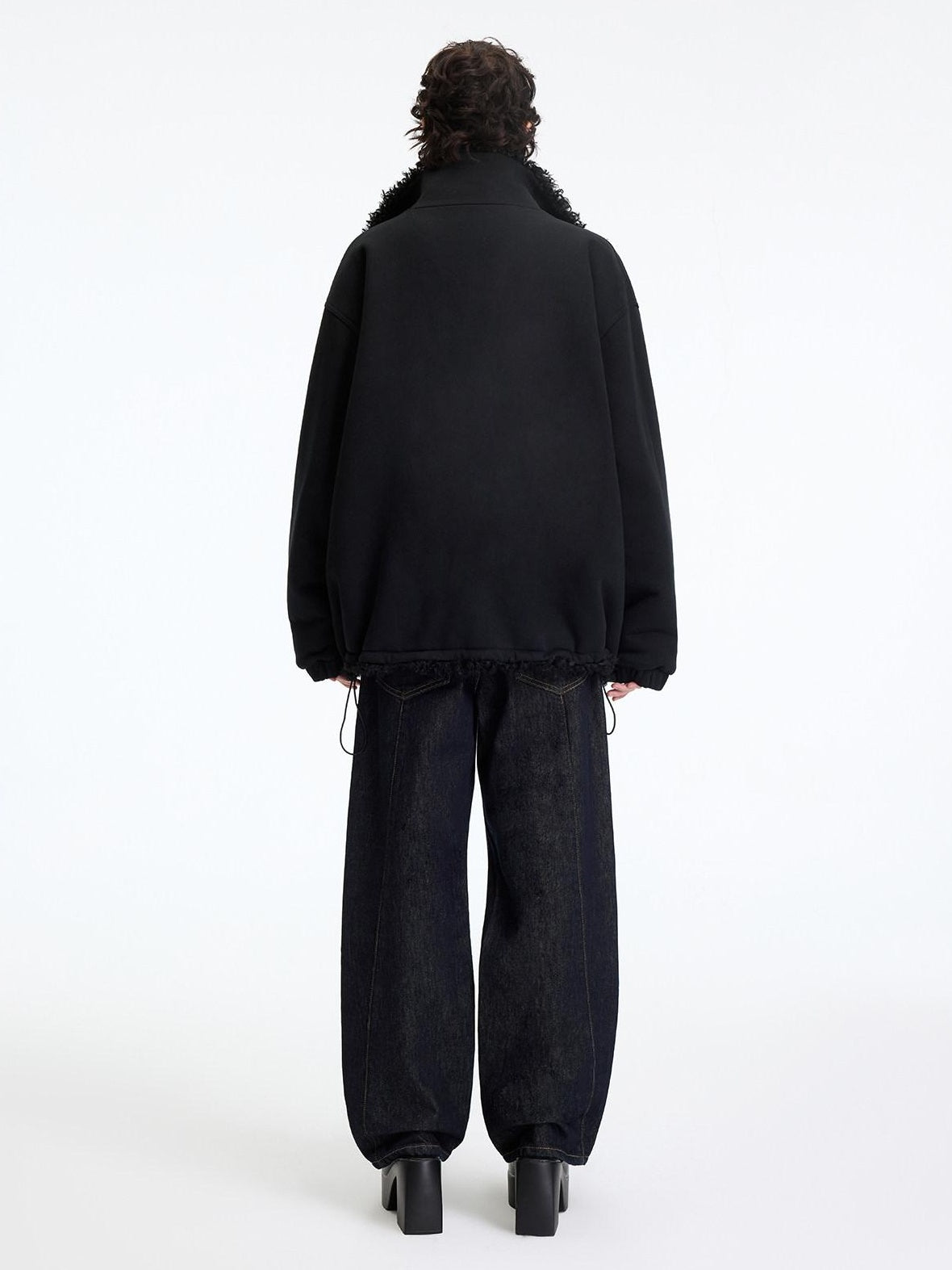 RUN TO THE FUTURE Reversible Fleece Lined Loose Fit Long Vintage Black Womens Puffer Jackets