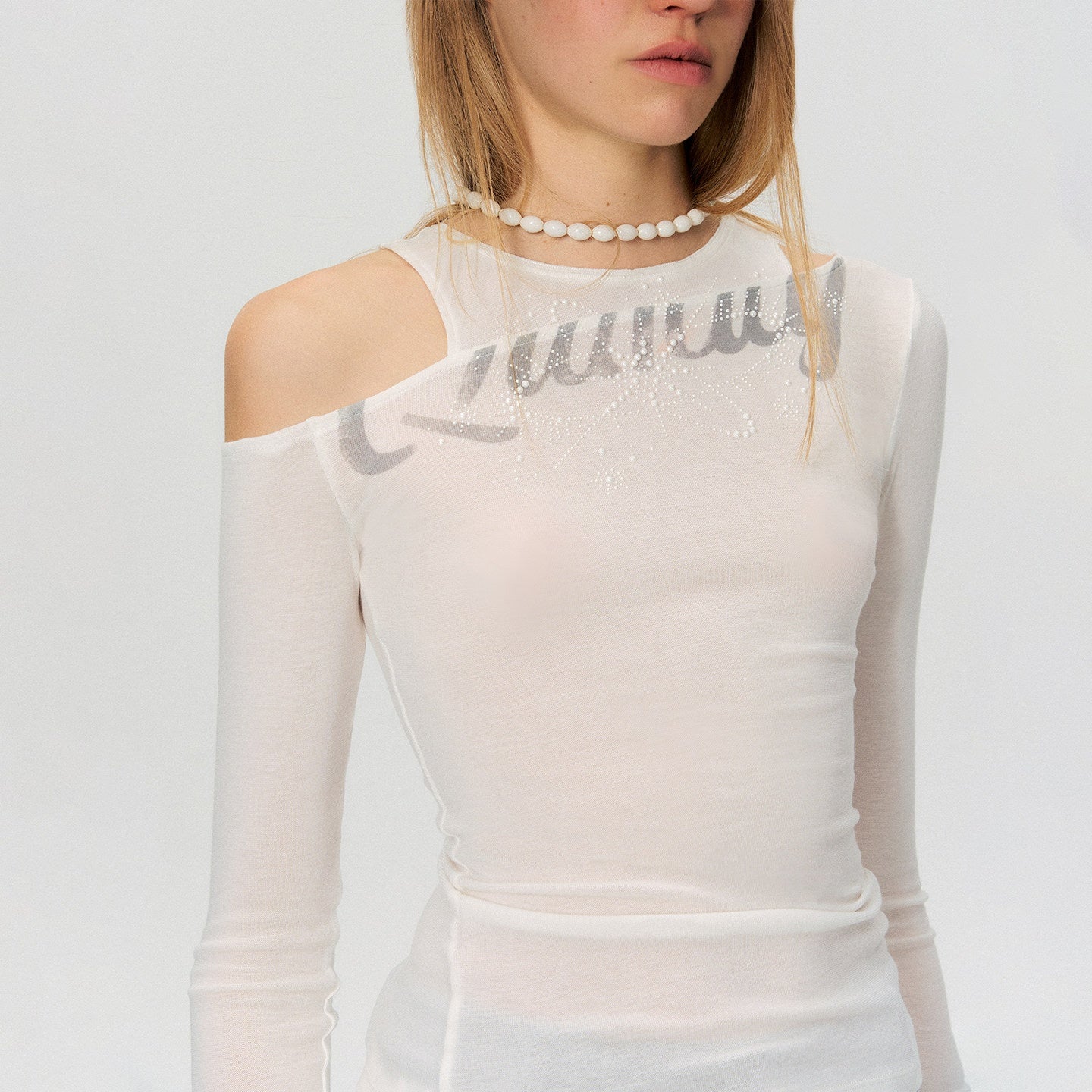 The NeverMore Rhinestone Vintage Slim Women Lyocell Blend Letter Print Long Sleeve Crop Tops